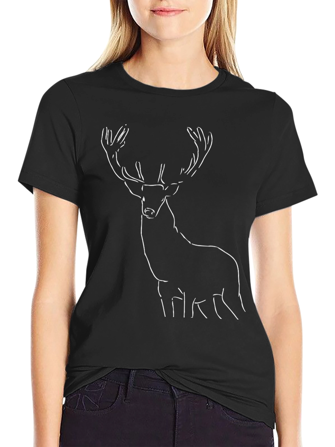 Minimalist Deer Graphic Black T-Shirt