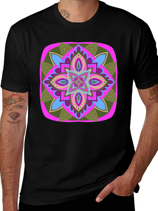Geometric Mandala T-Shirt - Black Cotton Blend