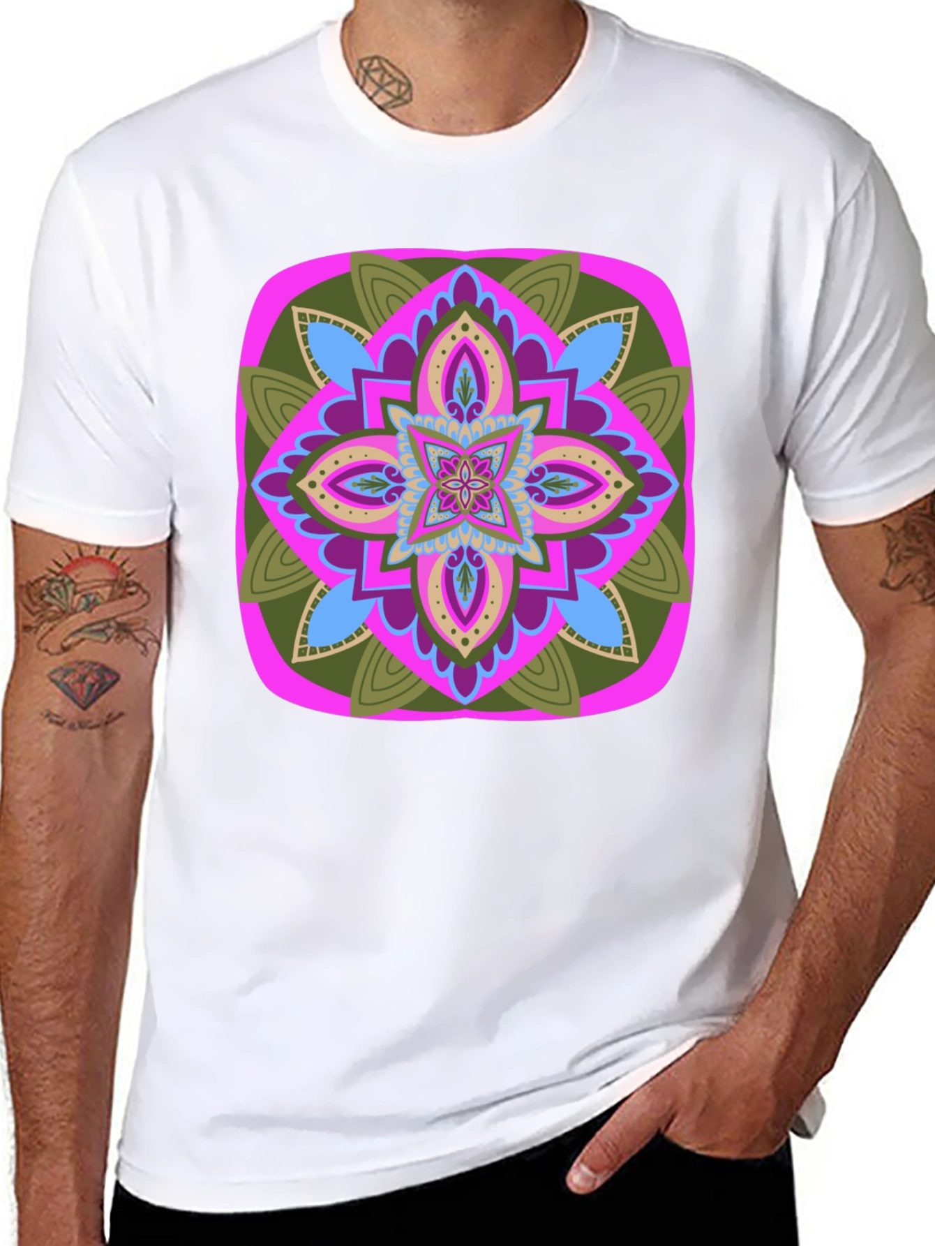 Geometric Mandala T-Shirt - Black Cotton Blend