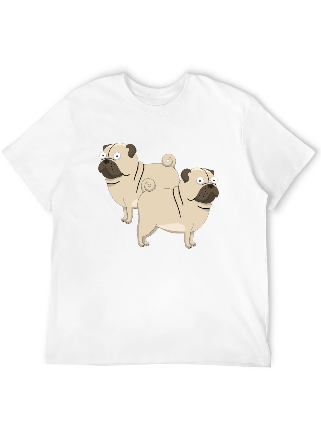 Cartoon Pug Graphic T-Shirt - Black Cotton Blend