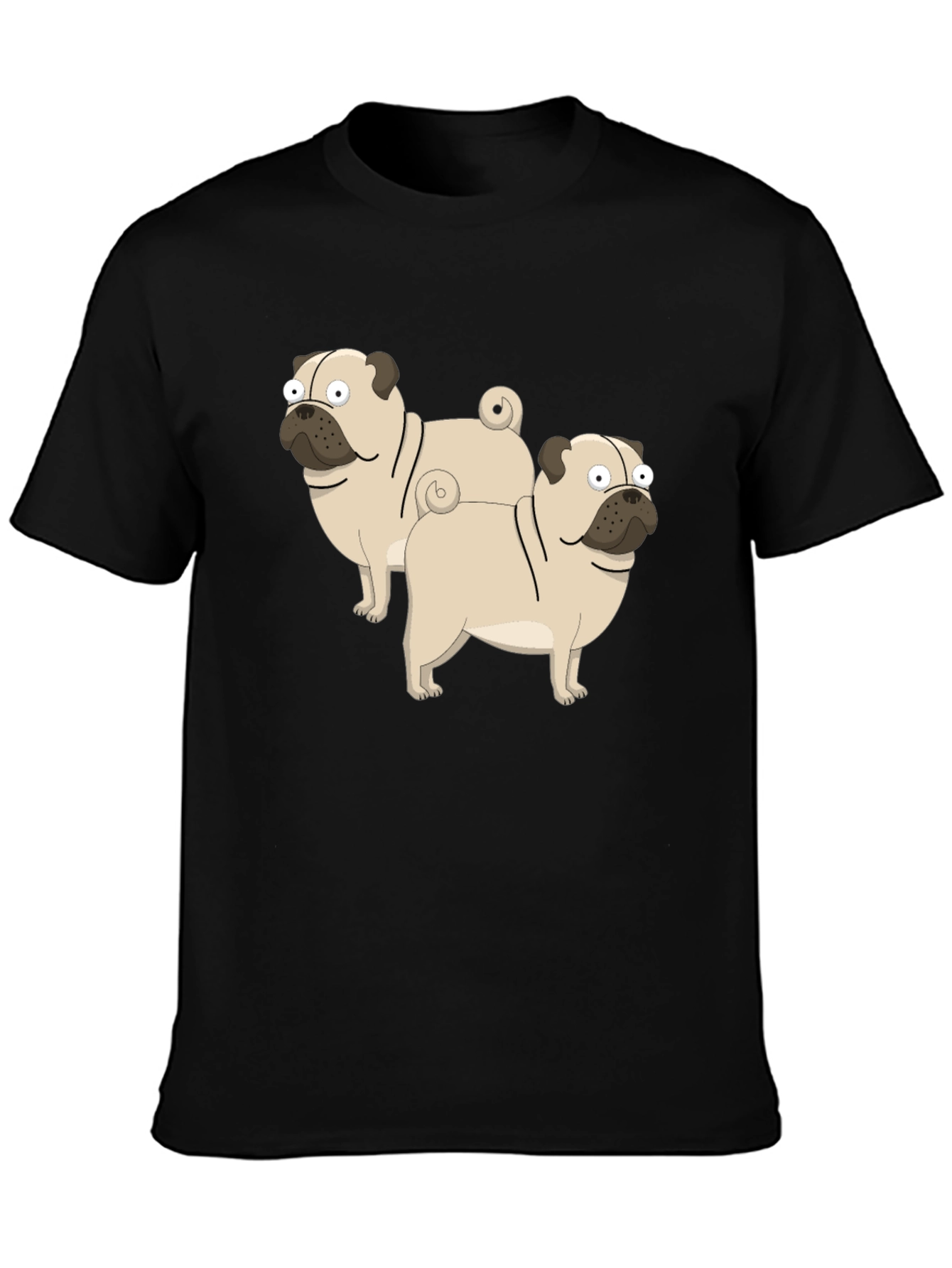Cartoon Pug Graphic T-Shirt - Black Cotton Blend