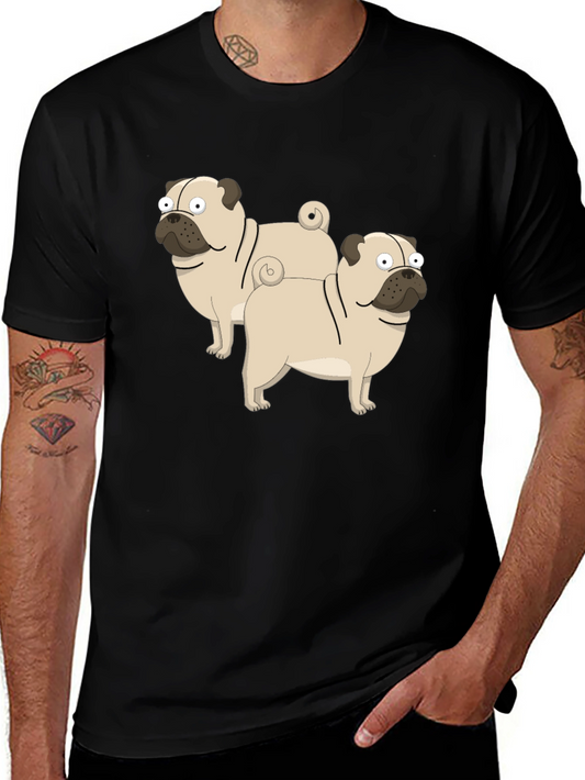 Cartoon Pug Graphic T-Shirt - Black Cotton Blend
