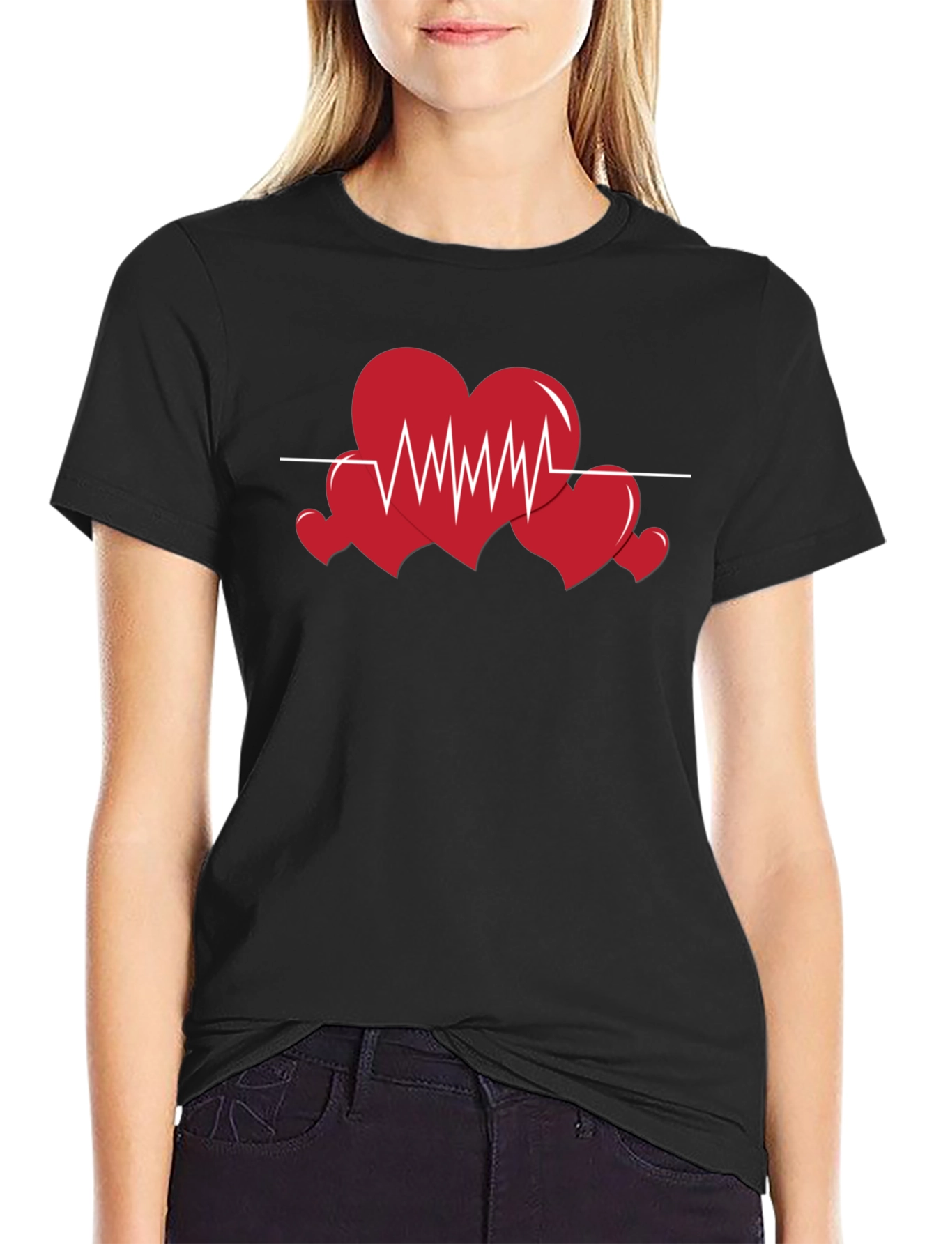 Heartbeat Love Graphic T-Shirt - Black Cotton Tee