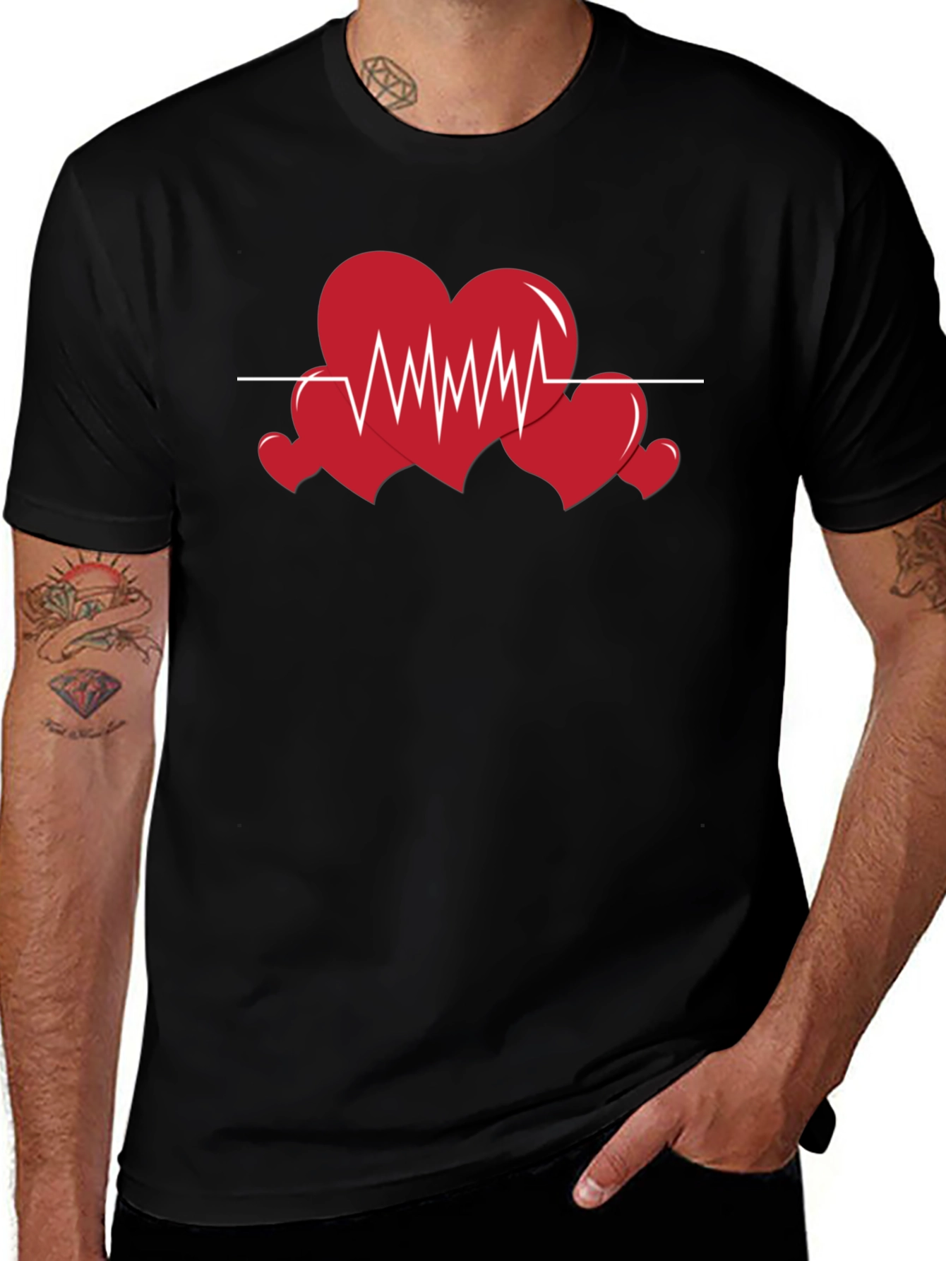 Heartbeat Love Graphic T-Shirt - Black Cotton Tee