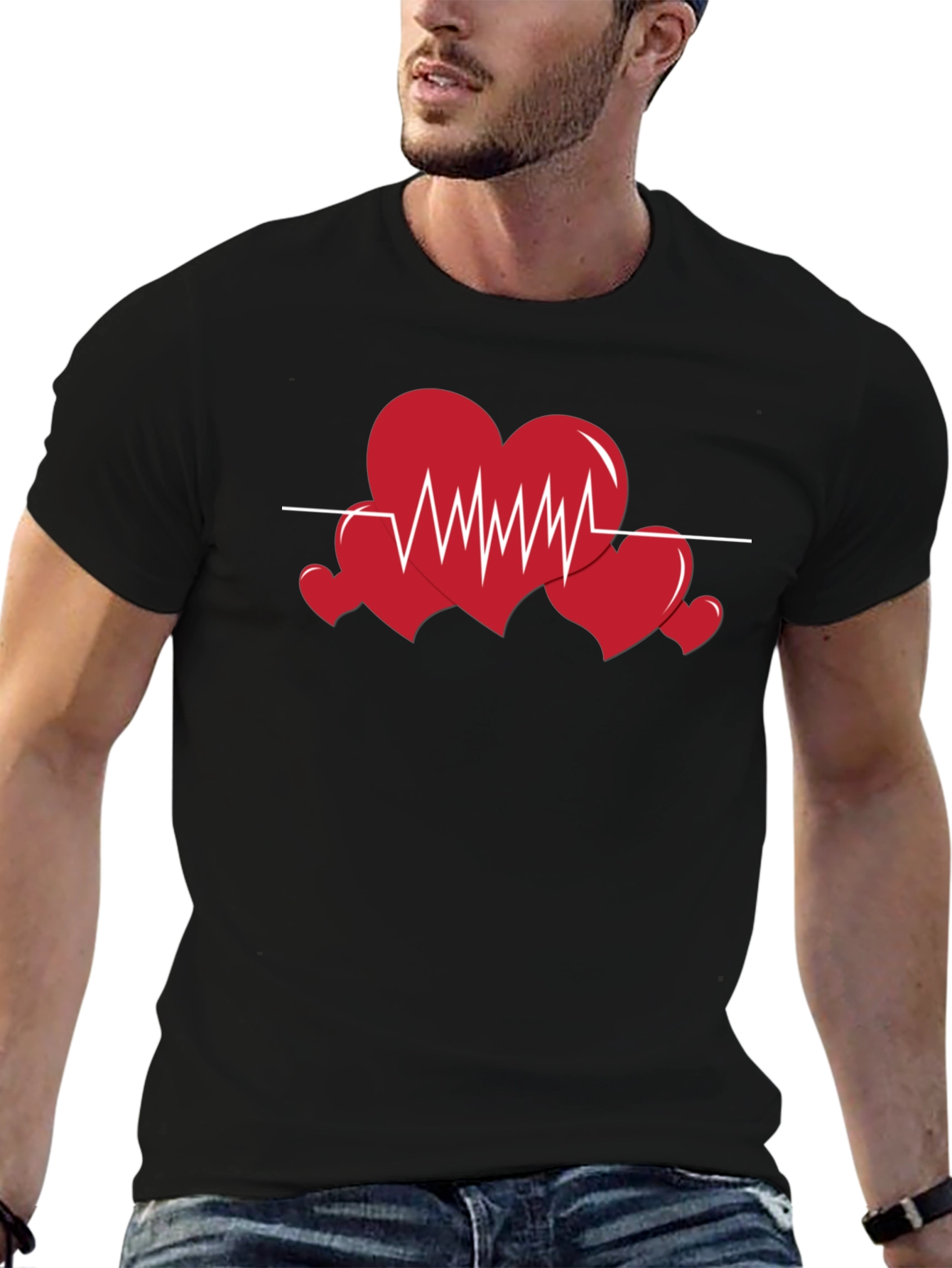 Heartbeat Love Graphic T-Shirt - Black Cotton Tee