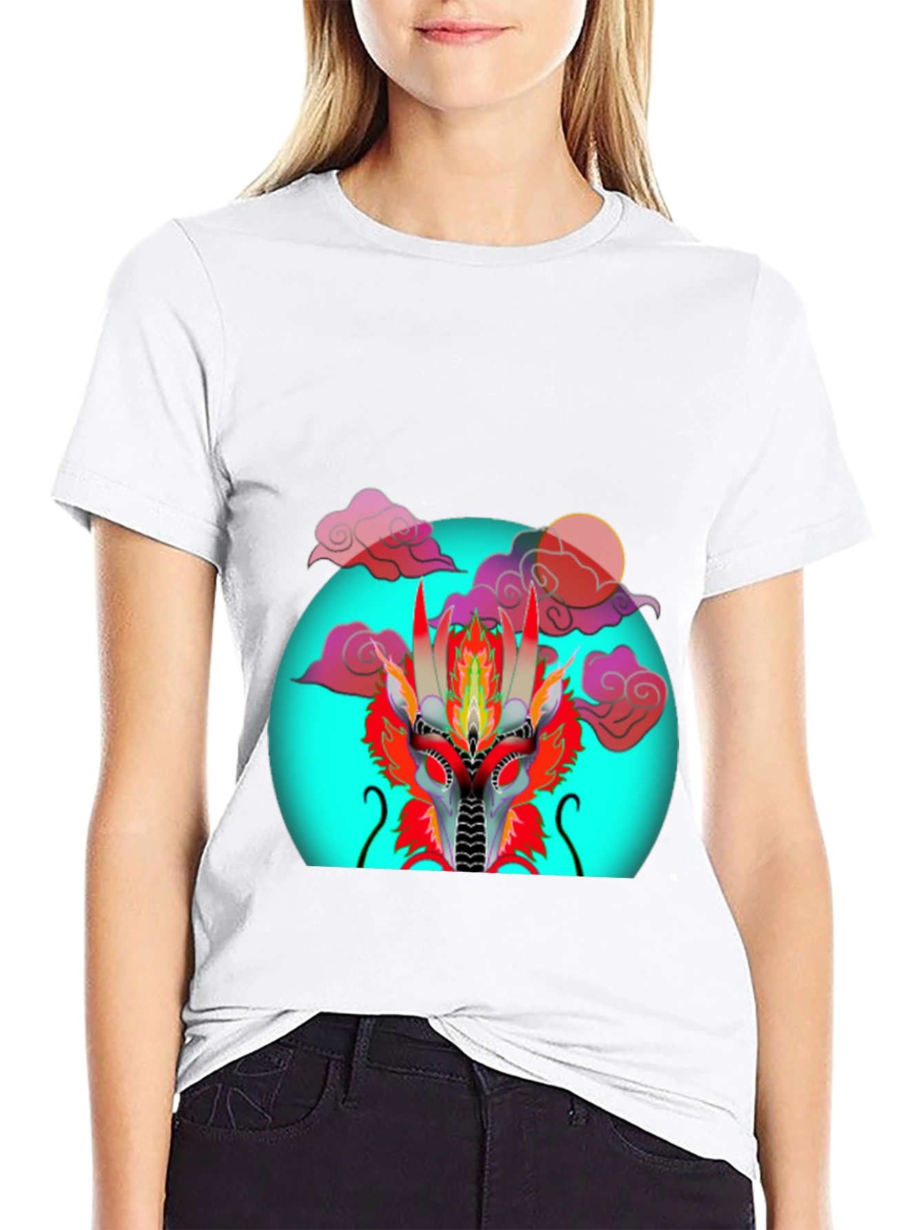 Dragon Head Graphic Print Black T-Shirt