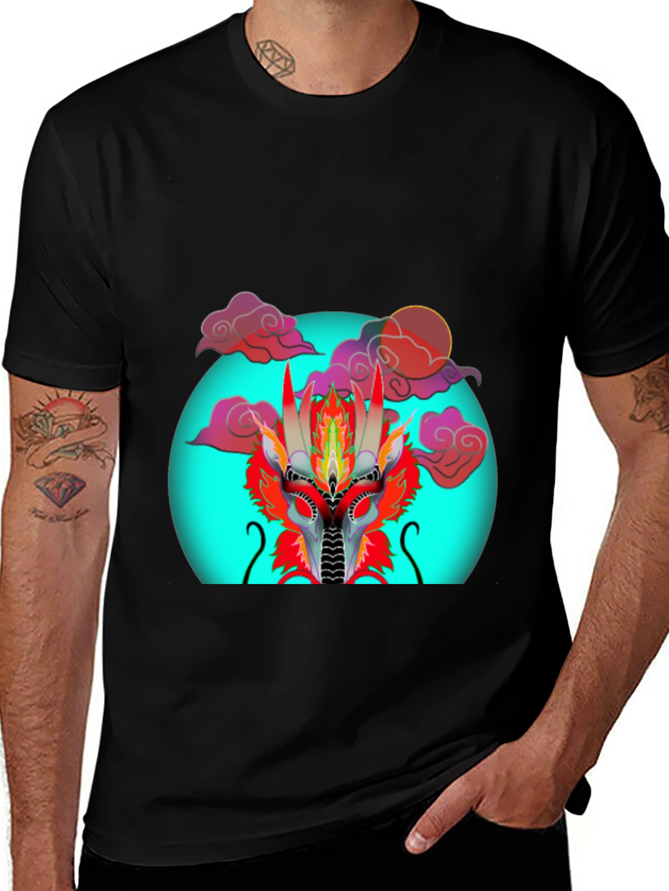 Dragon Head Graphic Print Black T-Shirt