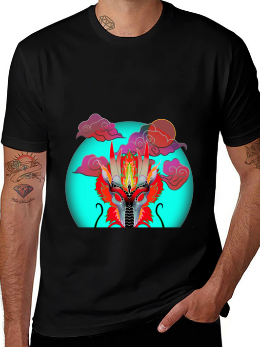 Dragon Head Graphic Print Black T-Shirt