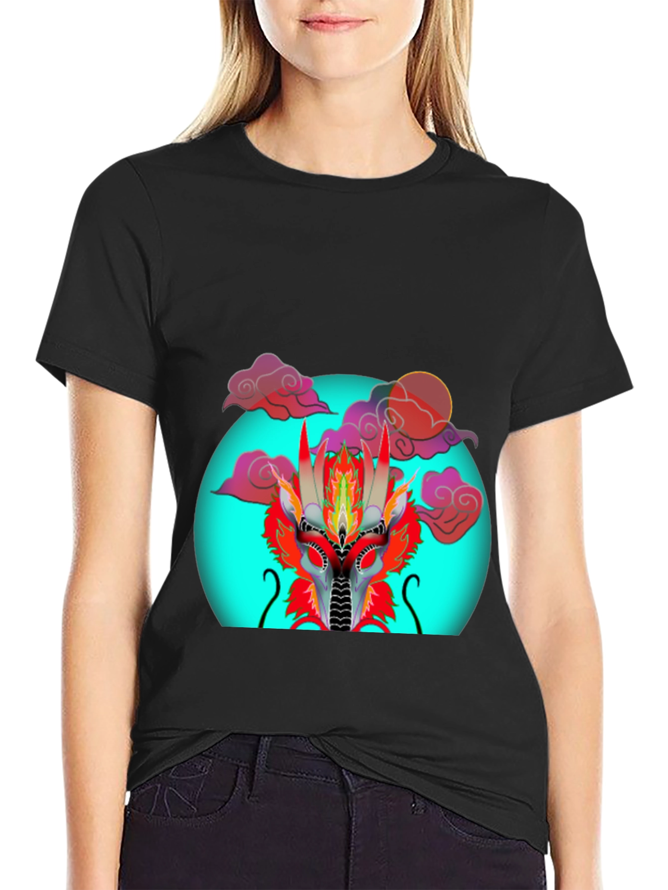 Dragon Head Graphic Print Black T-Shirt