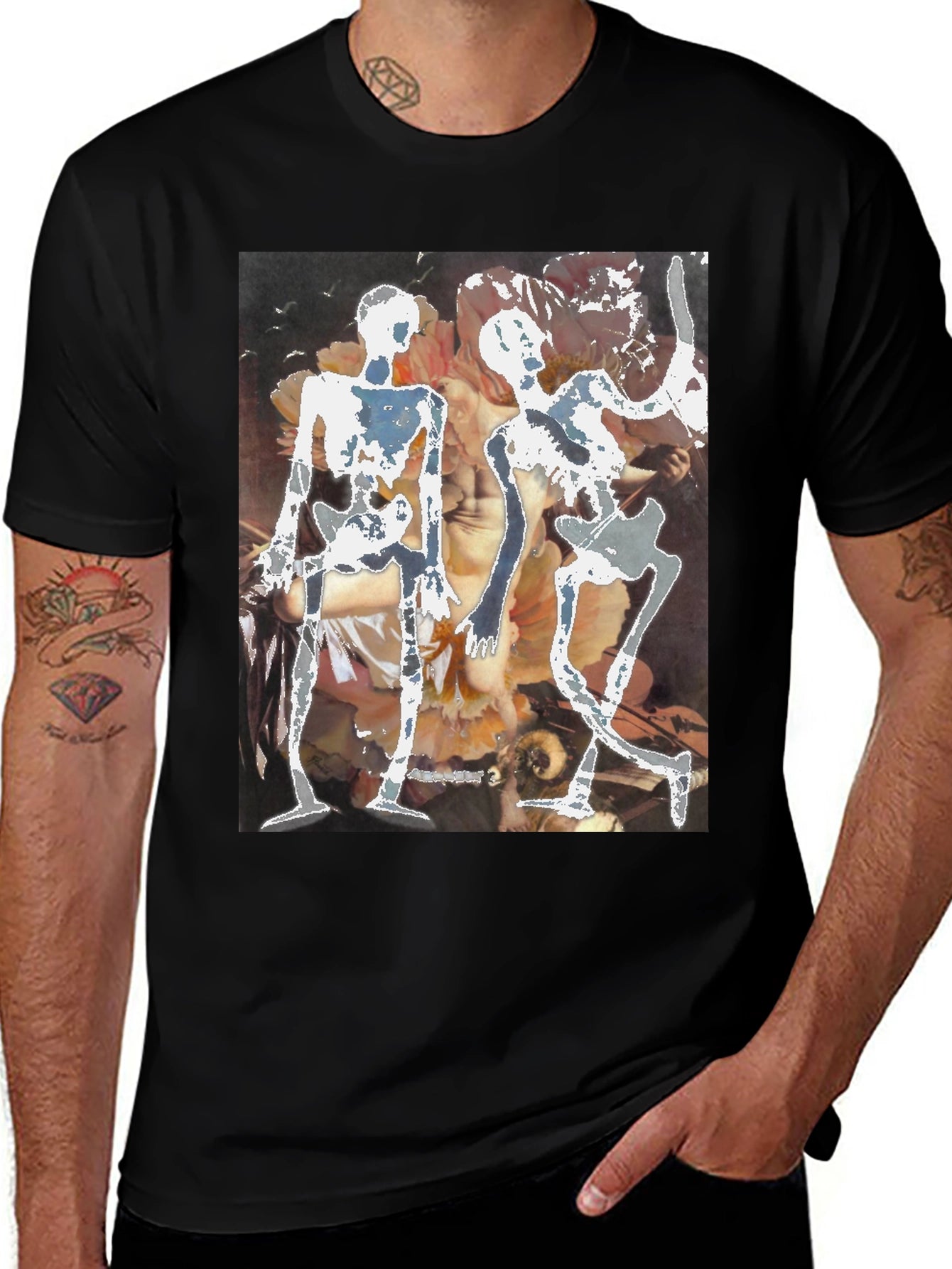 Unique Black T-Shirt with Skeleton Art Design