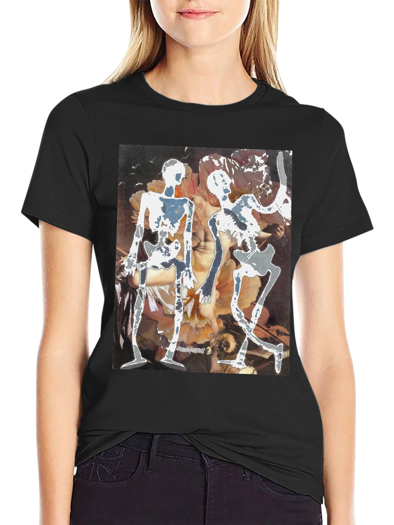 Unique Black T-Shirt with Skeleton Art Design