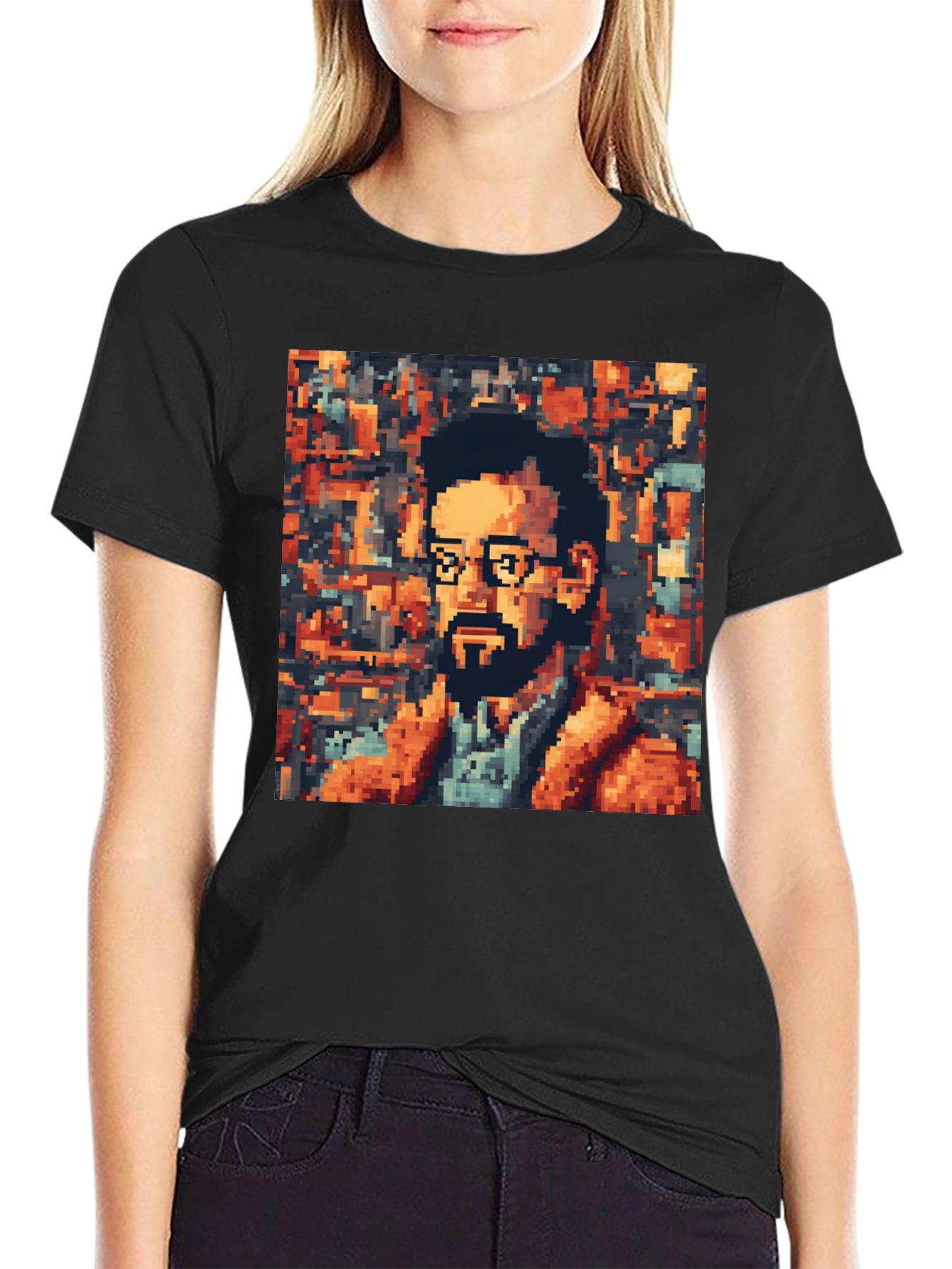 Pixel Art Portrait Graphic Tee - Retro Style