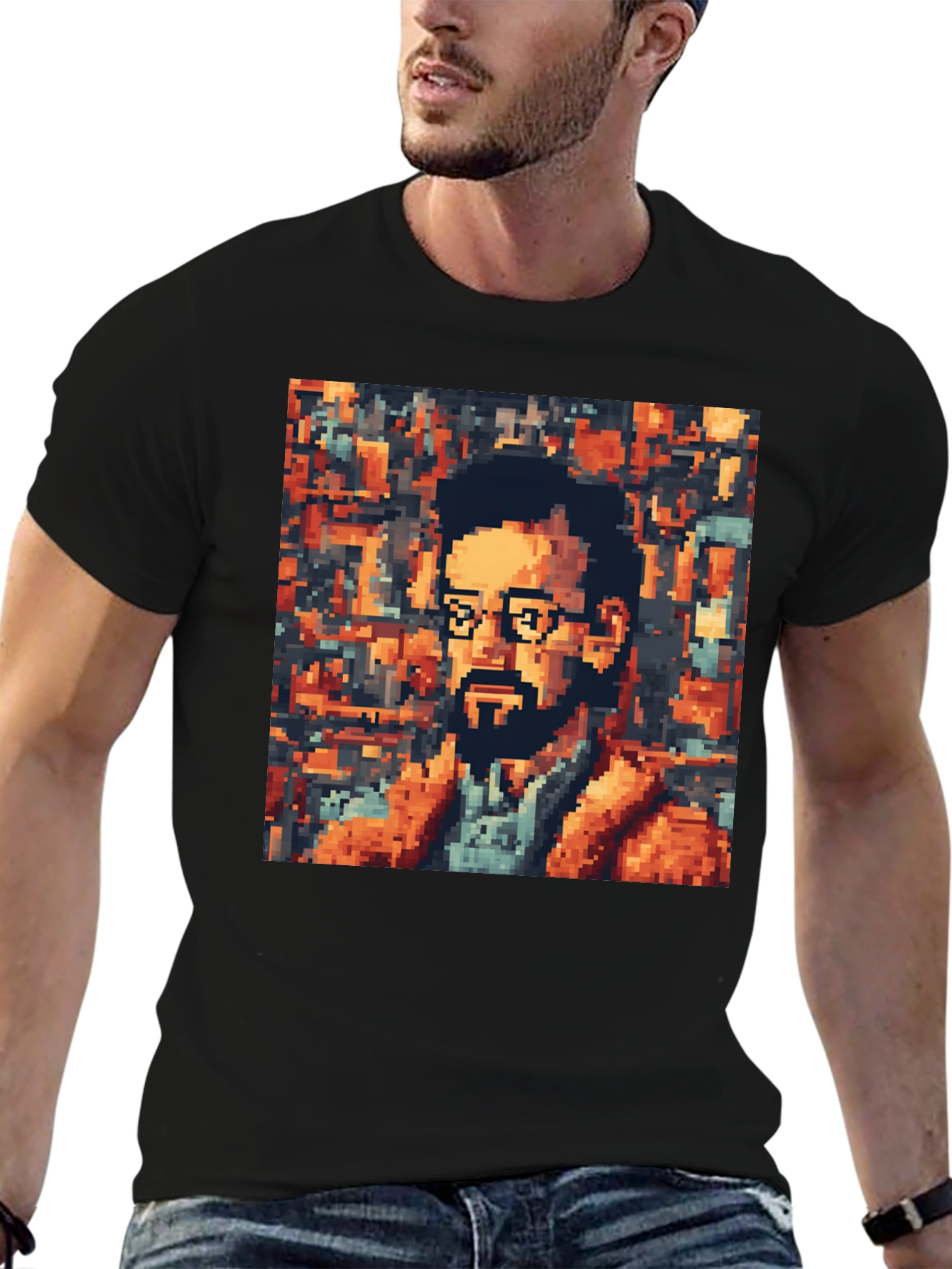 Pixel Art Portrait Graphic Tee - Retro Style