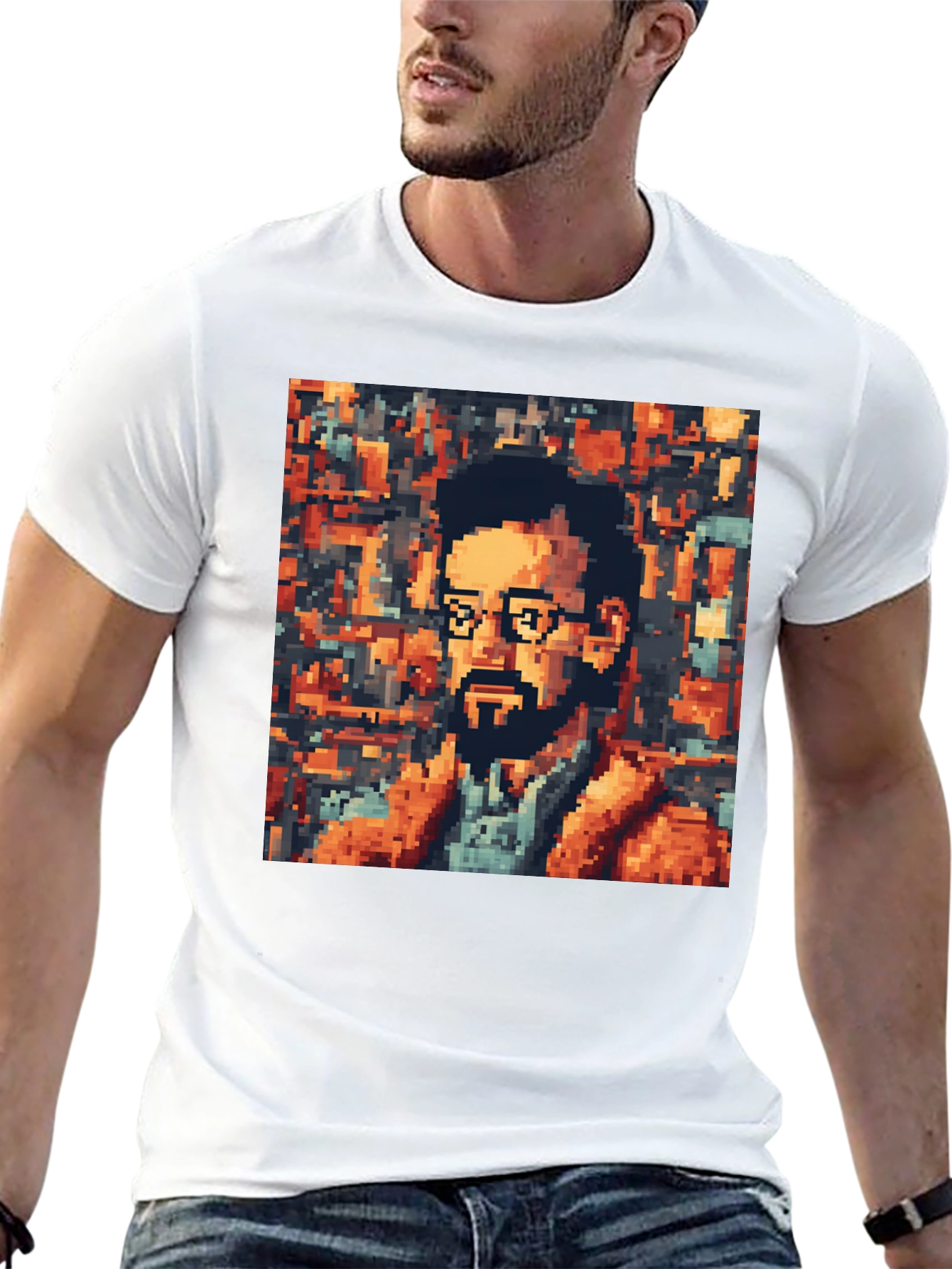 Pixel Art Portrait Graphic Tee - Retro Style
