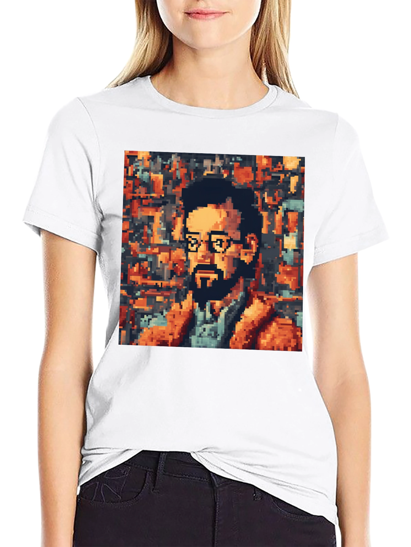 Pixel Art Portrait Graphic Tee - Retro Style
