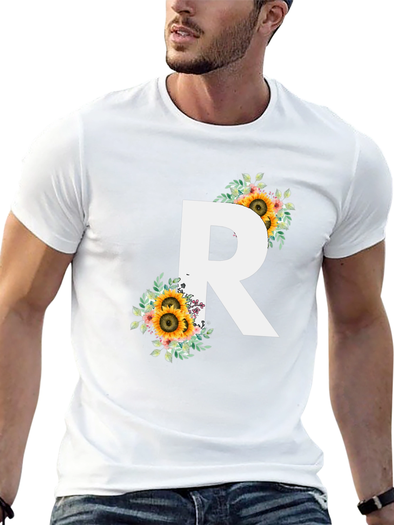 Floral Initial R Black T-Shirt