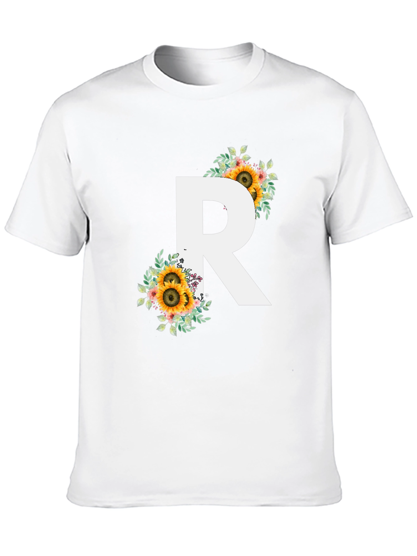 Floral Initial R Black T-Shirt