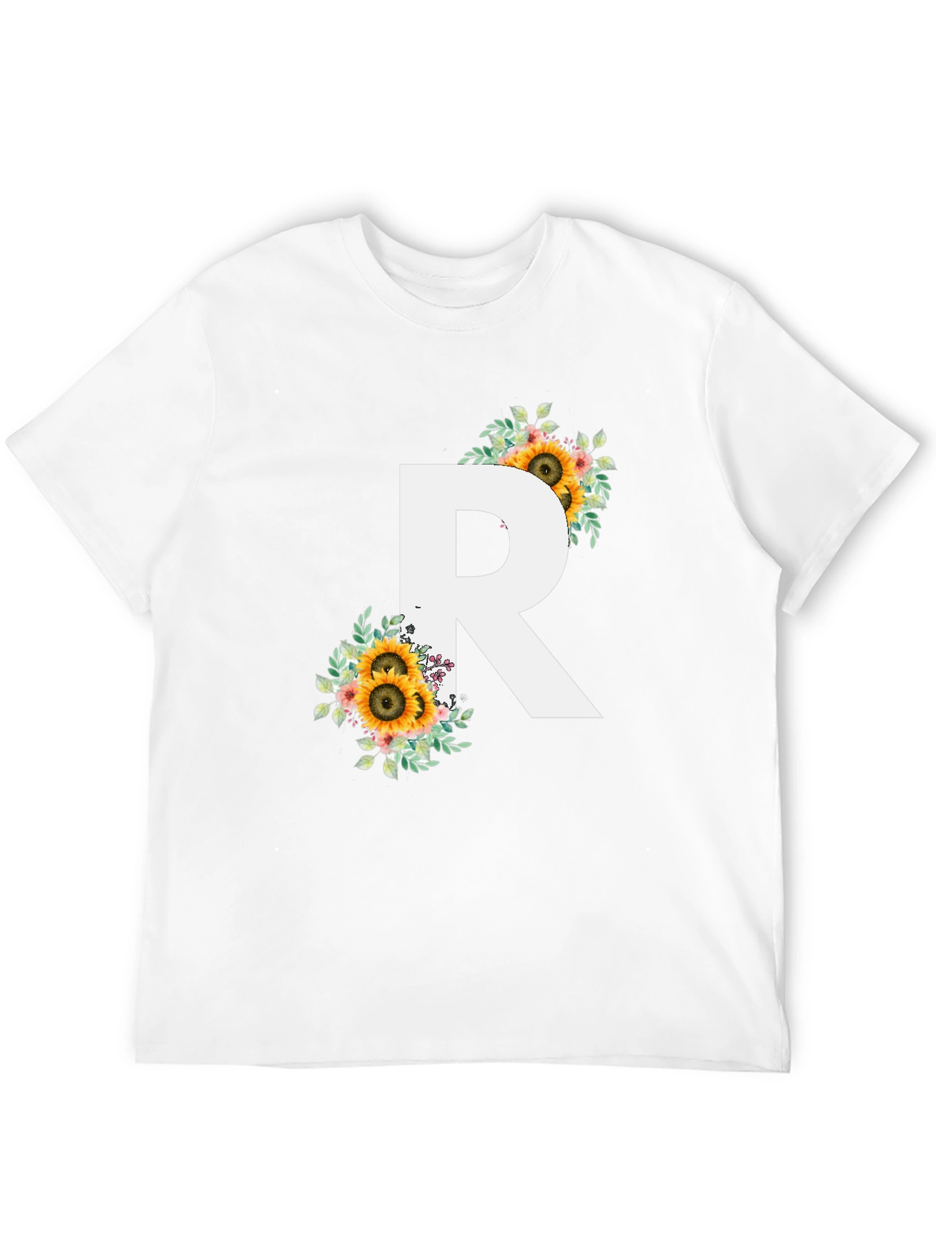 Floral Initial R Black T-Shirt