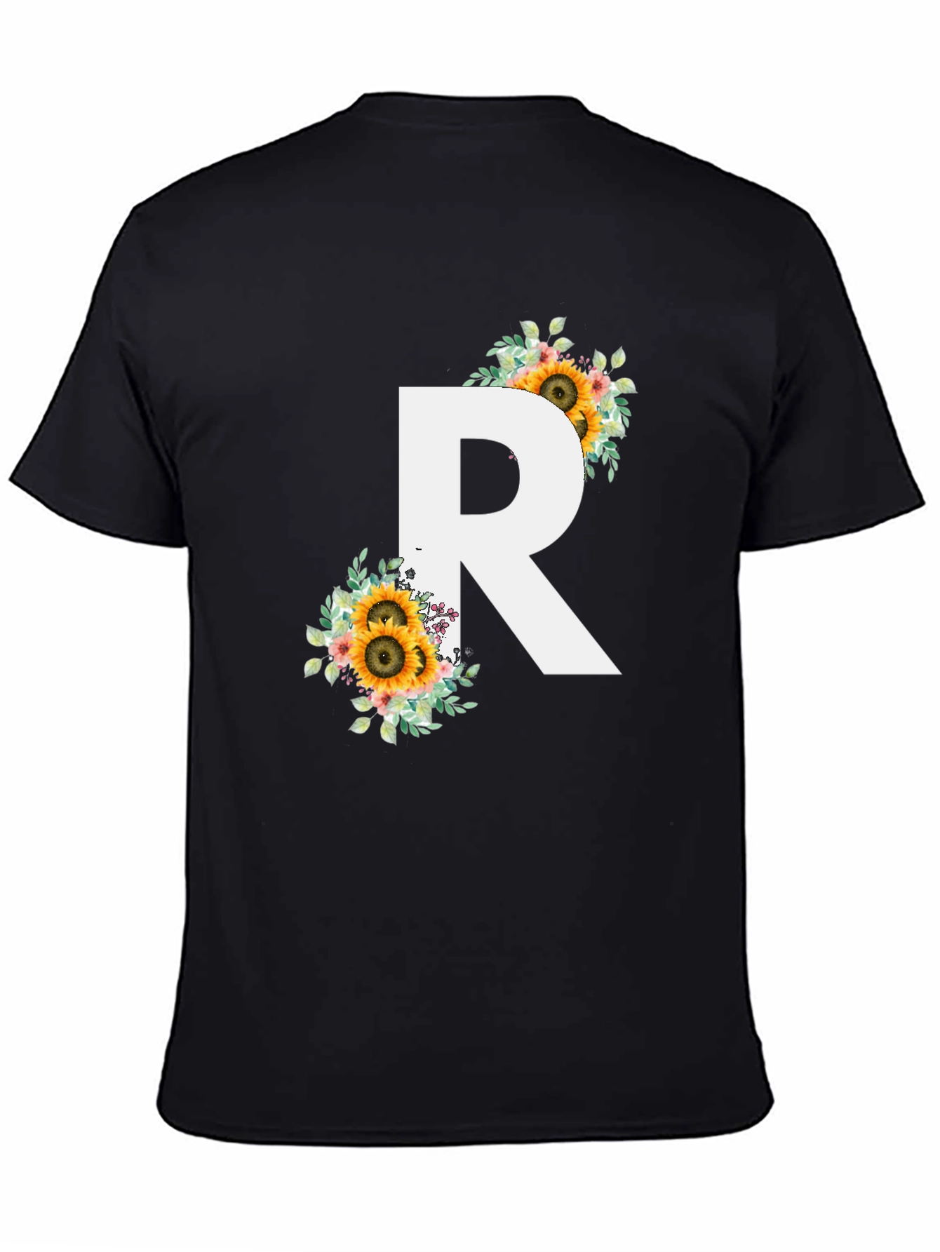 Floral Initial R Black T-Shirt