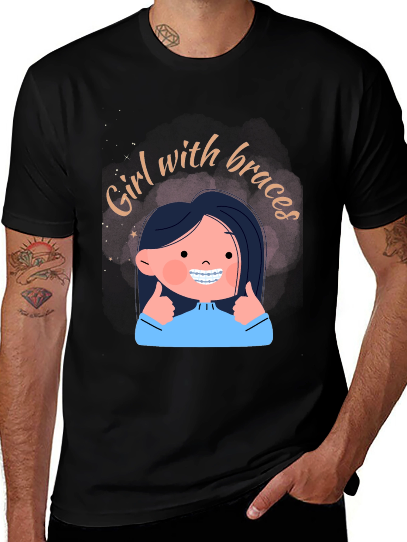 Girl with Braces Graphic Tee - Black