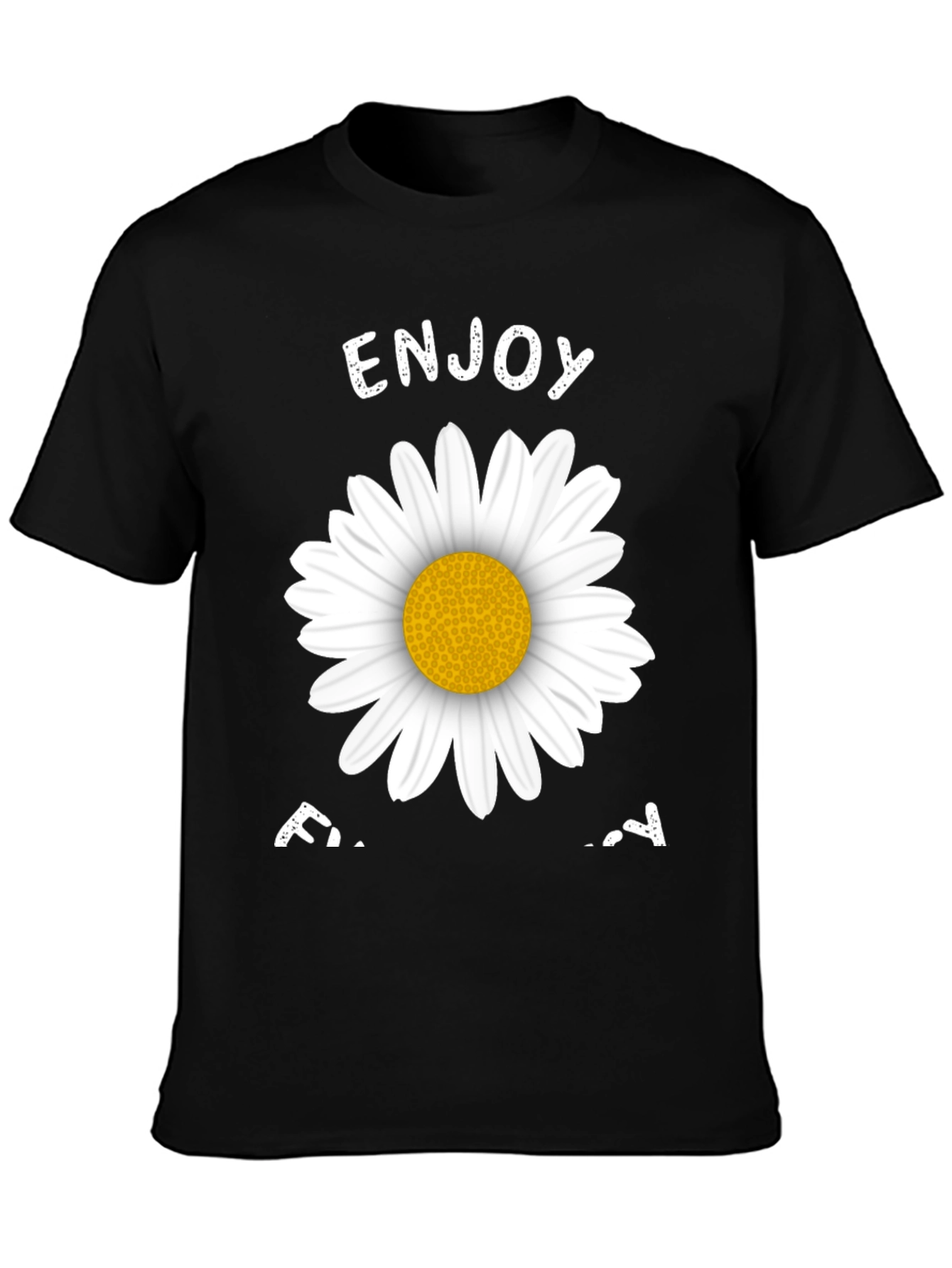 Enjoy Today Daisy Graphic Tee - Black Casual T-Shirt