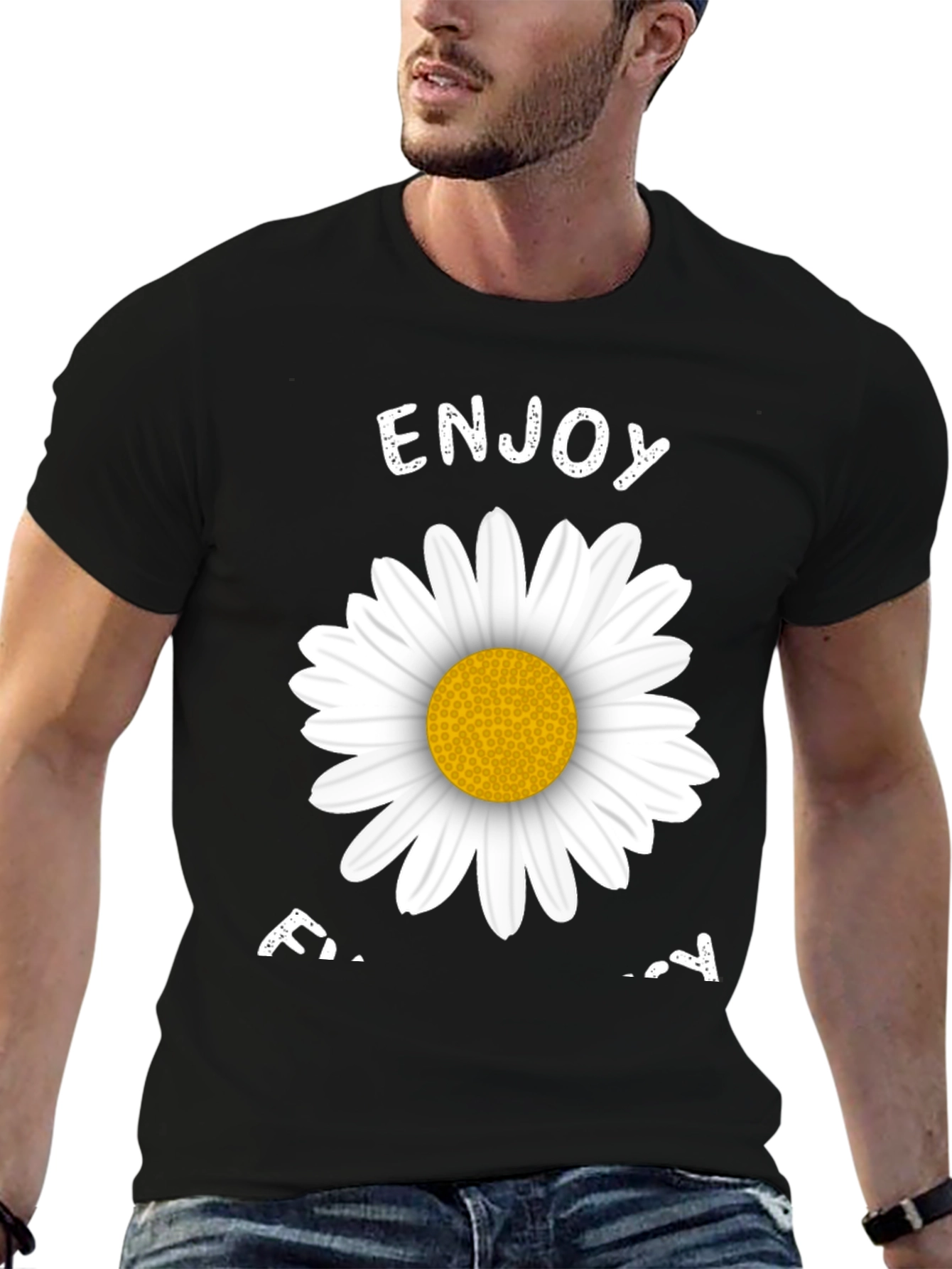 Enjoy Today Daisy Graphic Tee - Black Casual T-Shirt