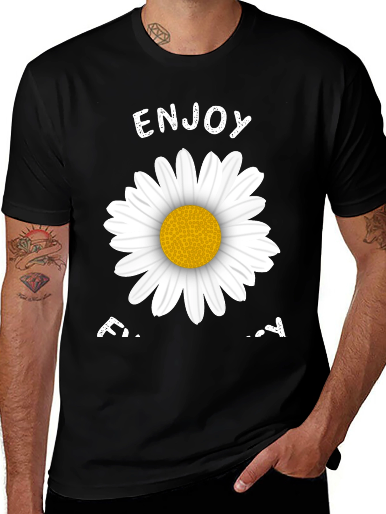 Enjoy Today Daisy Graphic Tee - Black Casual T-Shirt