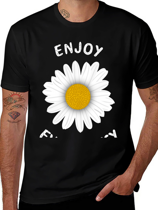 Enjoy Today Daisy Graphic Tee - Black Casual T-Shirt