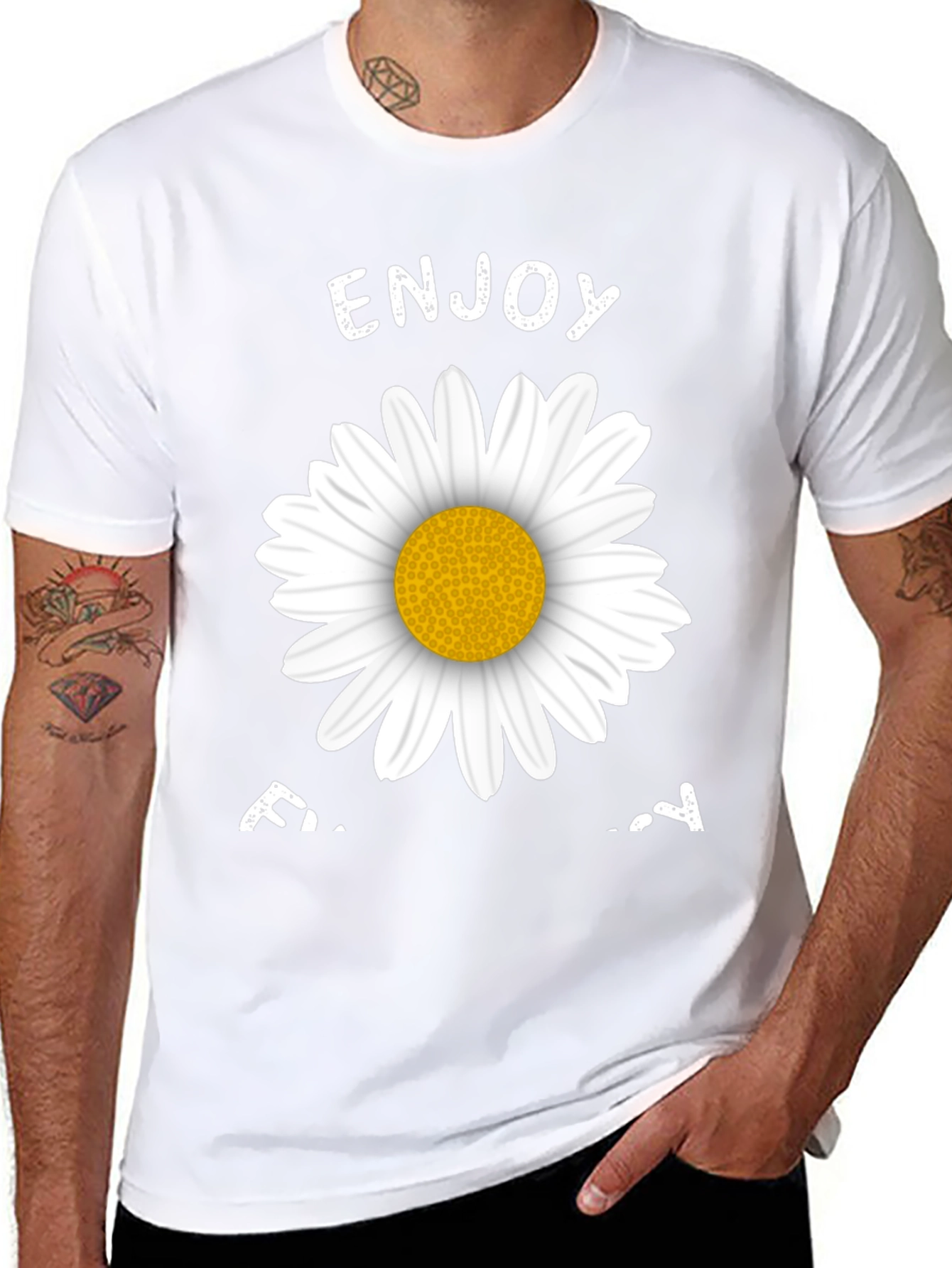 Enjoy Today Daisy Graphic Tee - Black Casual T-Shirt