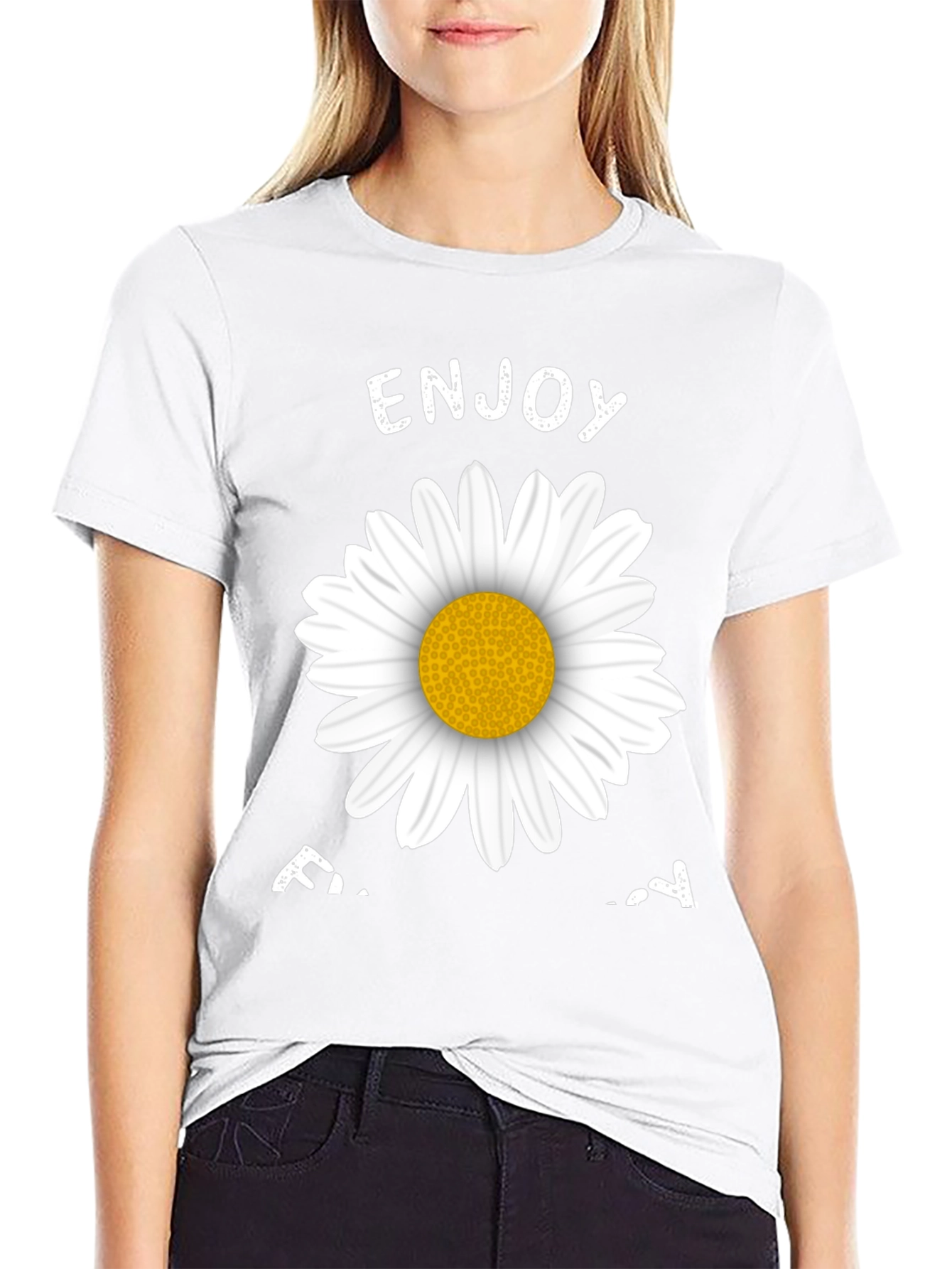 Enjoy Today Daisy Graphic Tee - Black Casual T-Shirt