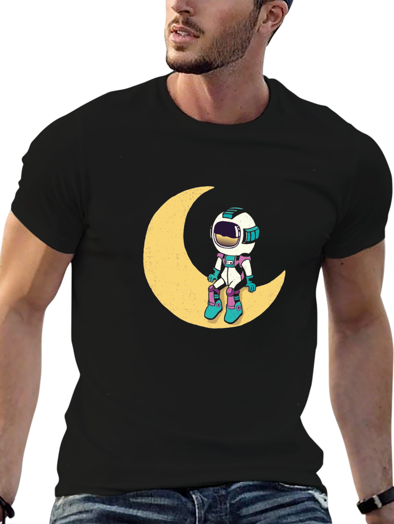 Astronaut Moon Black T-Shirt
