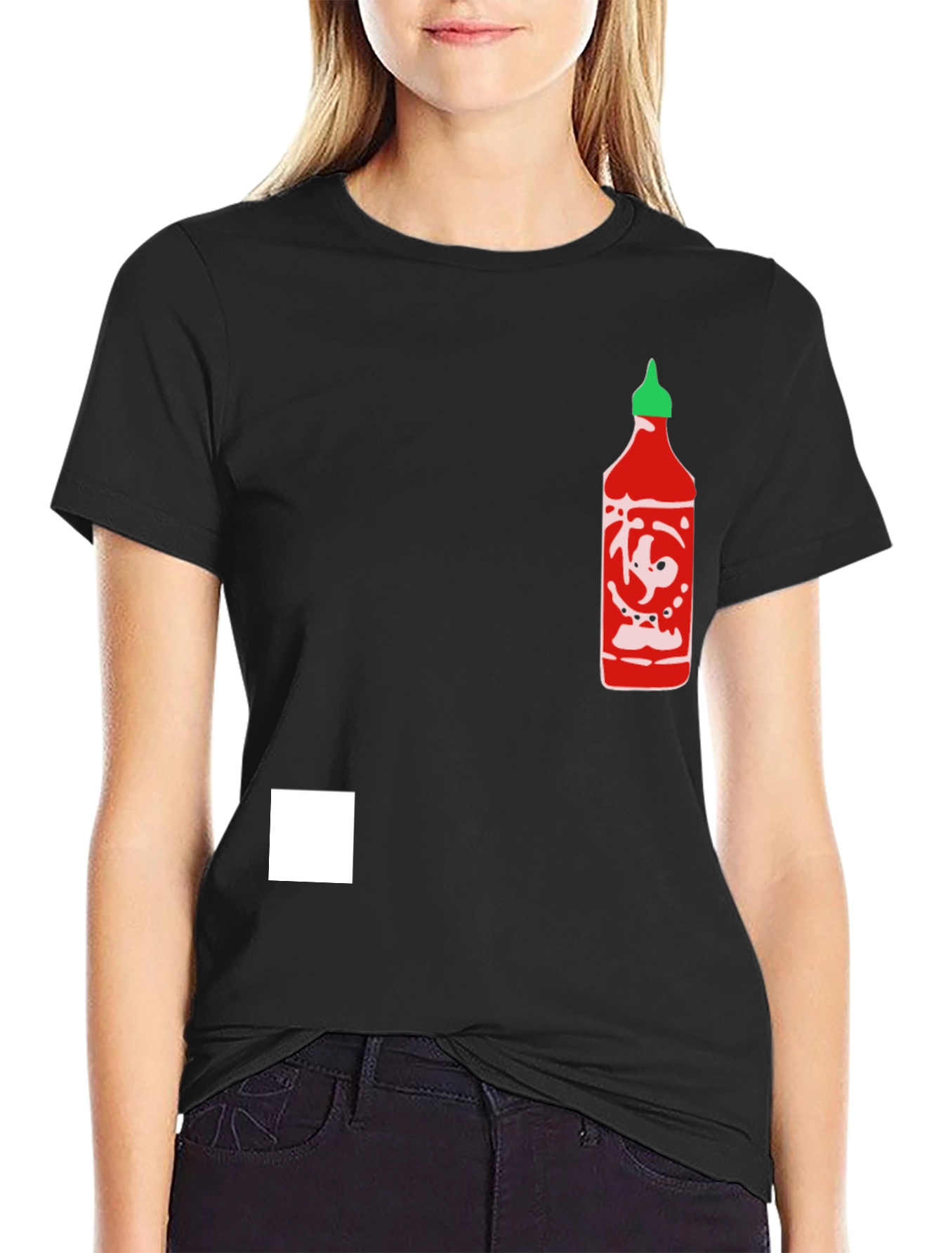 Sriracha Bottle Graphic Tee - Black Cotton Blend