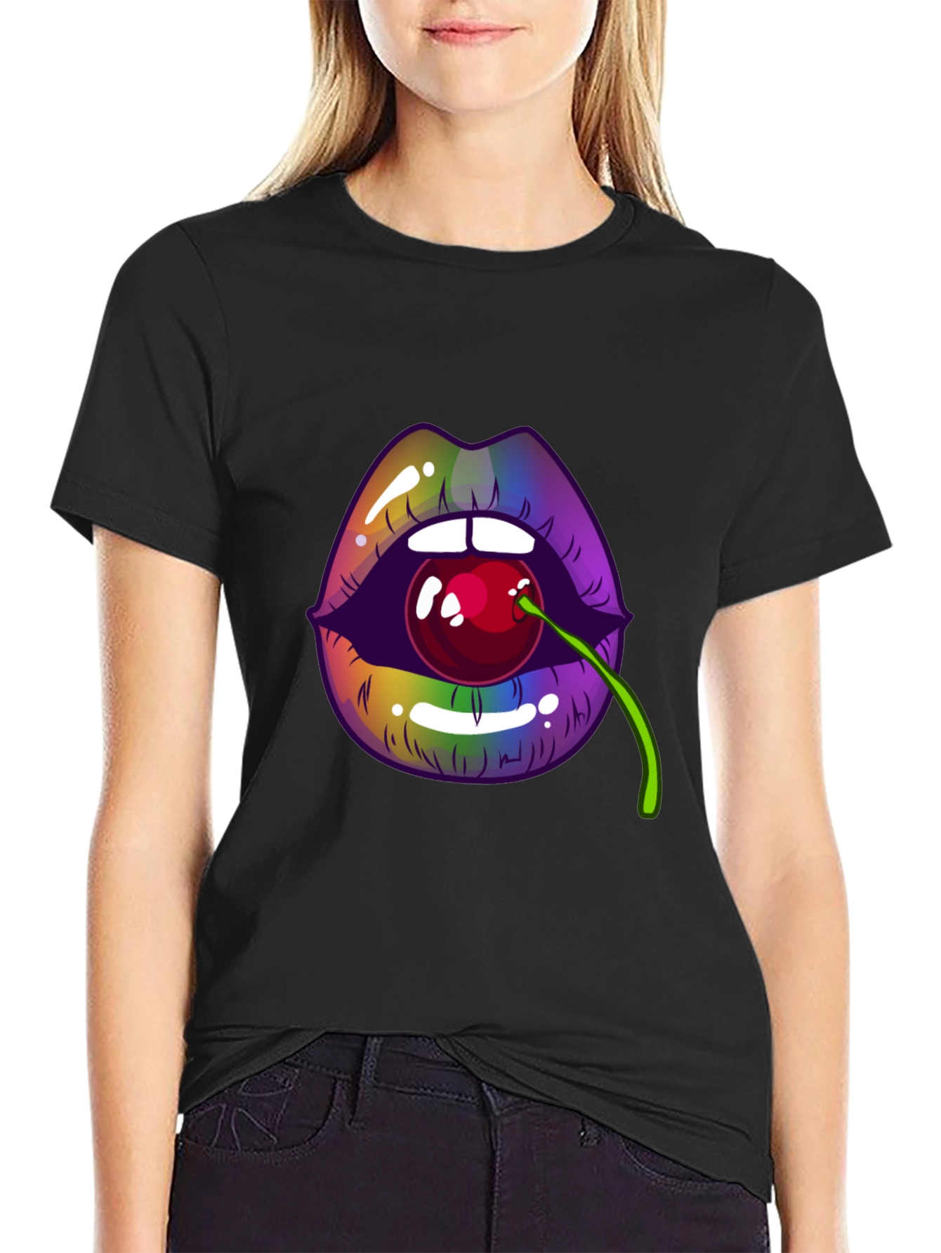 Lips with Cherry T-Shirt - Bold Graphic Tee