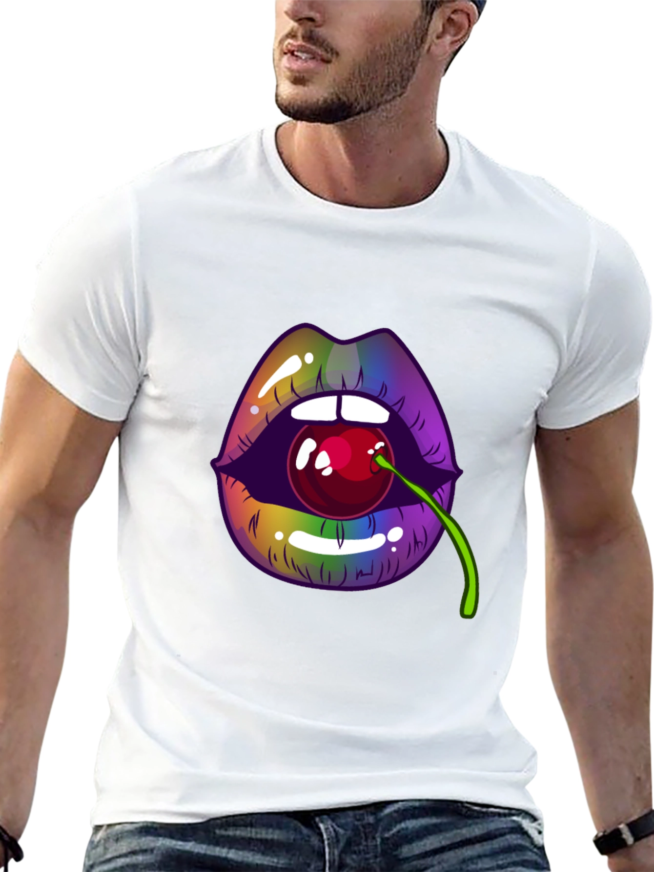 Lips with Cherry T-Shirt - Bold Graphic Tee