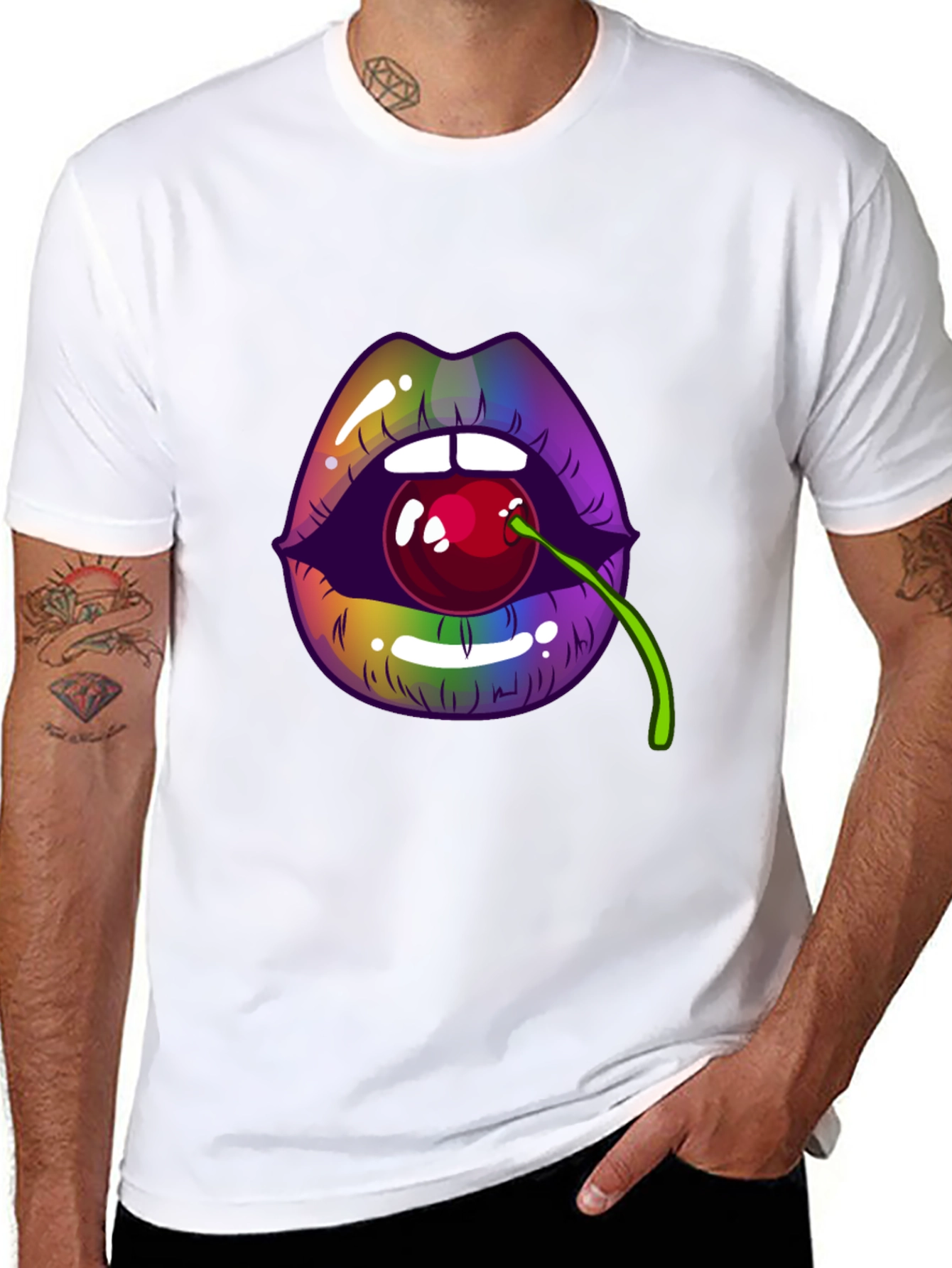 Lips with Cherry T-Shirt - Bold Graphic Tee
