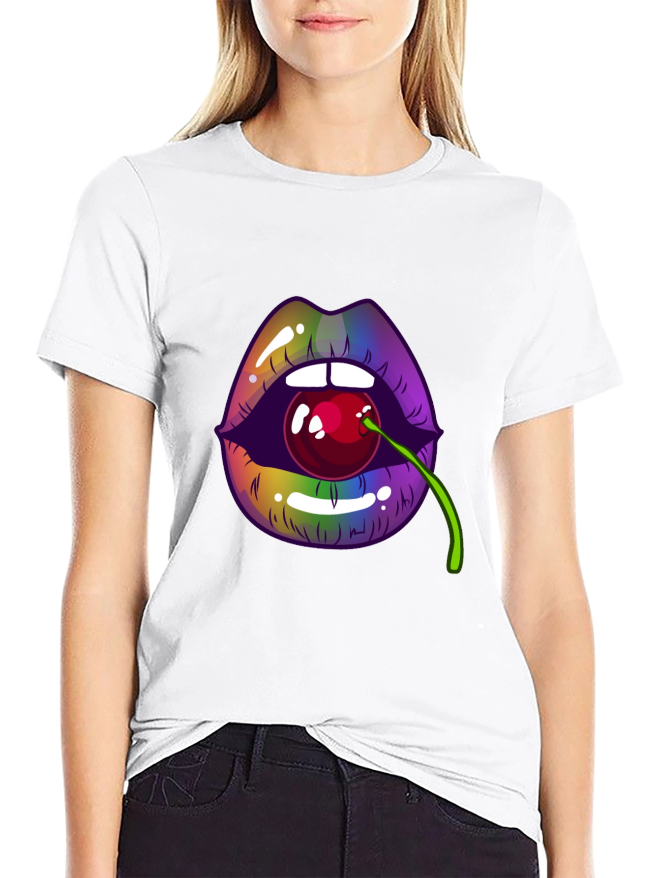 Lips with Cherry T-Shirt - Bold Graphic Tee