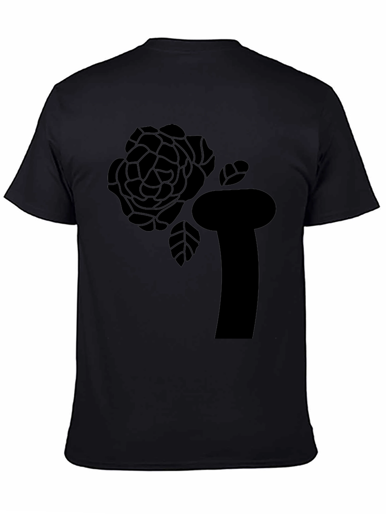 Black T-Shirt with Abstract Rose Graphic