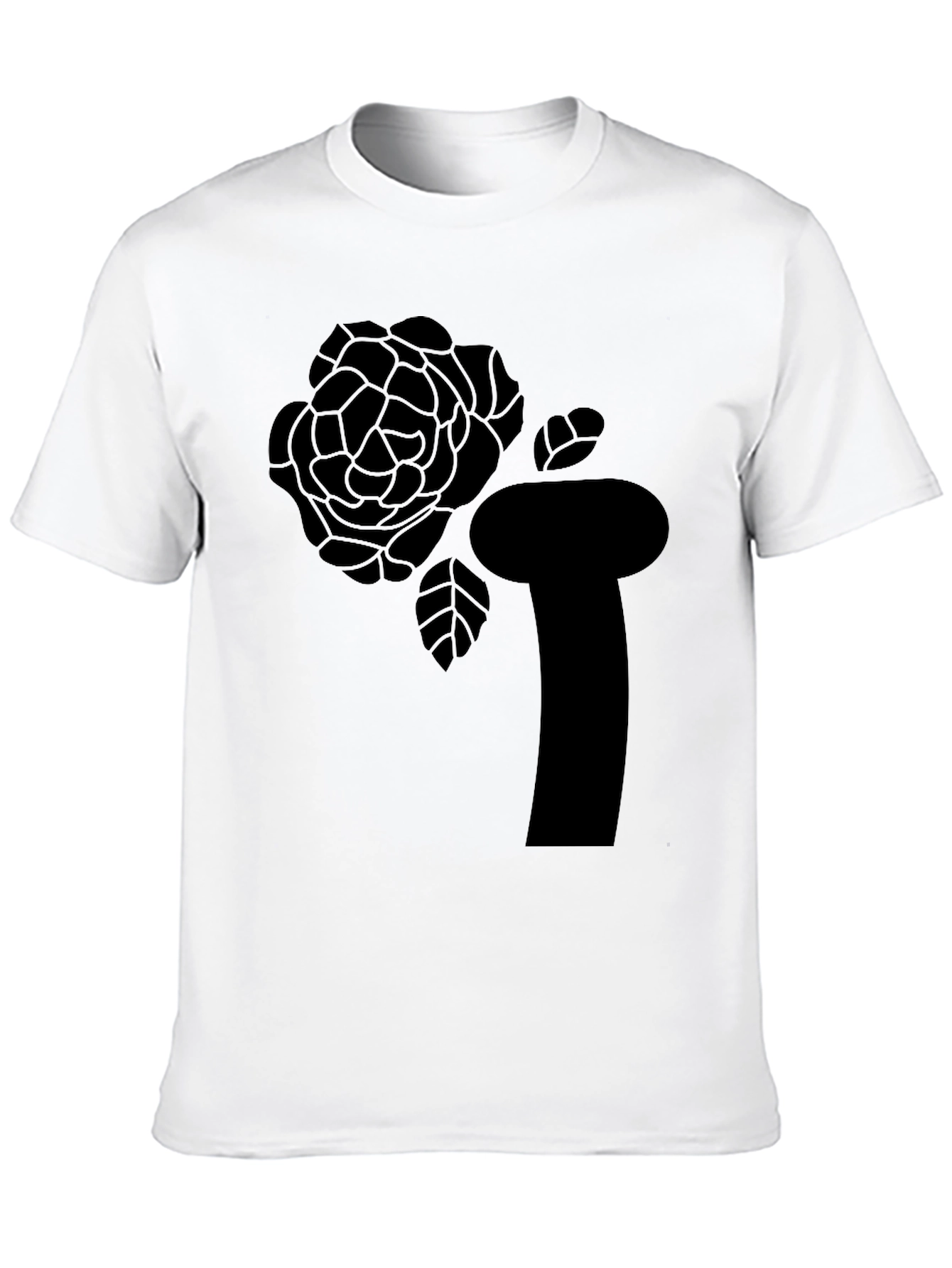 Black T-Shirt with Abstract Rose Graphic