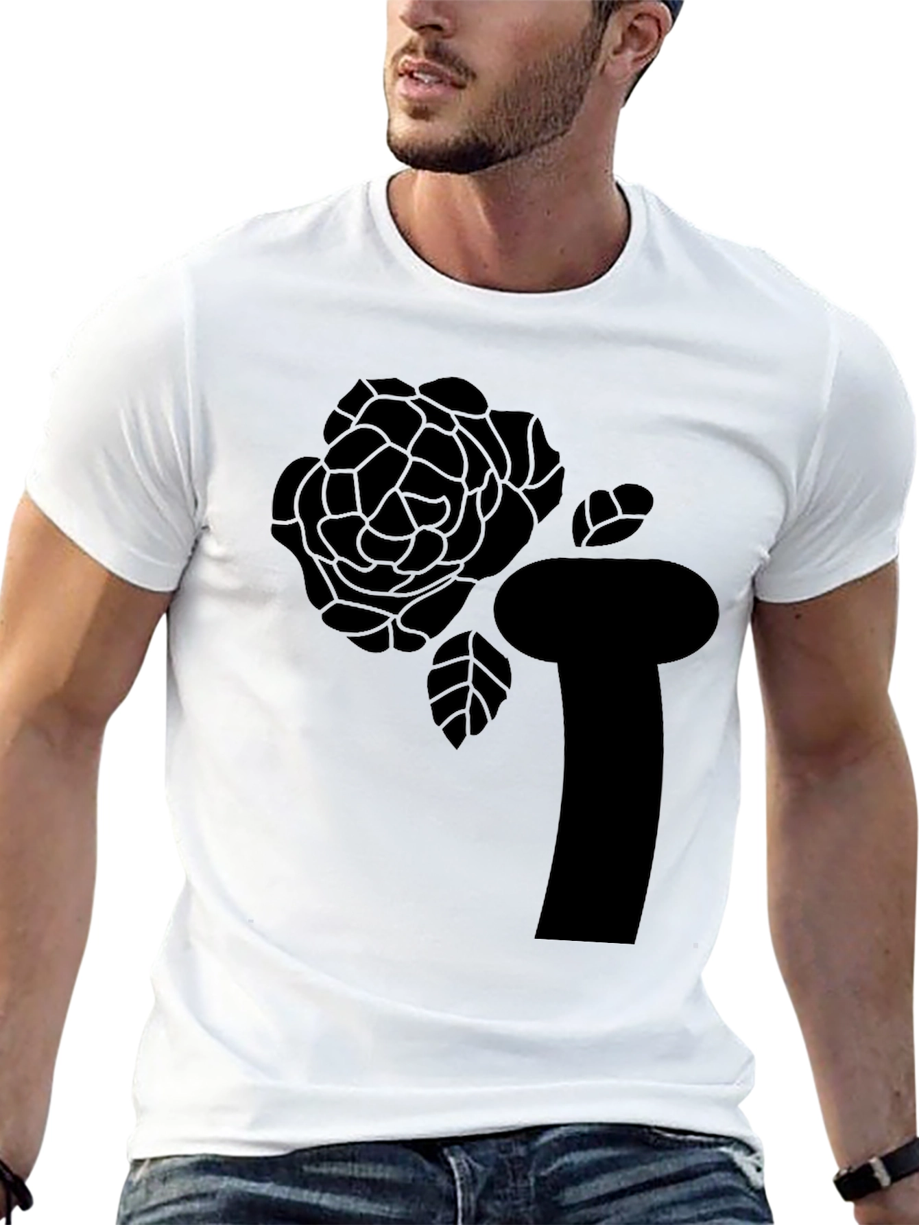 Black T-Shirt with Abstract Rose Graphic
