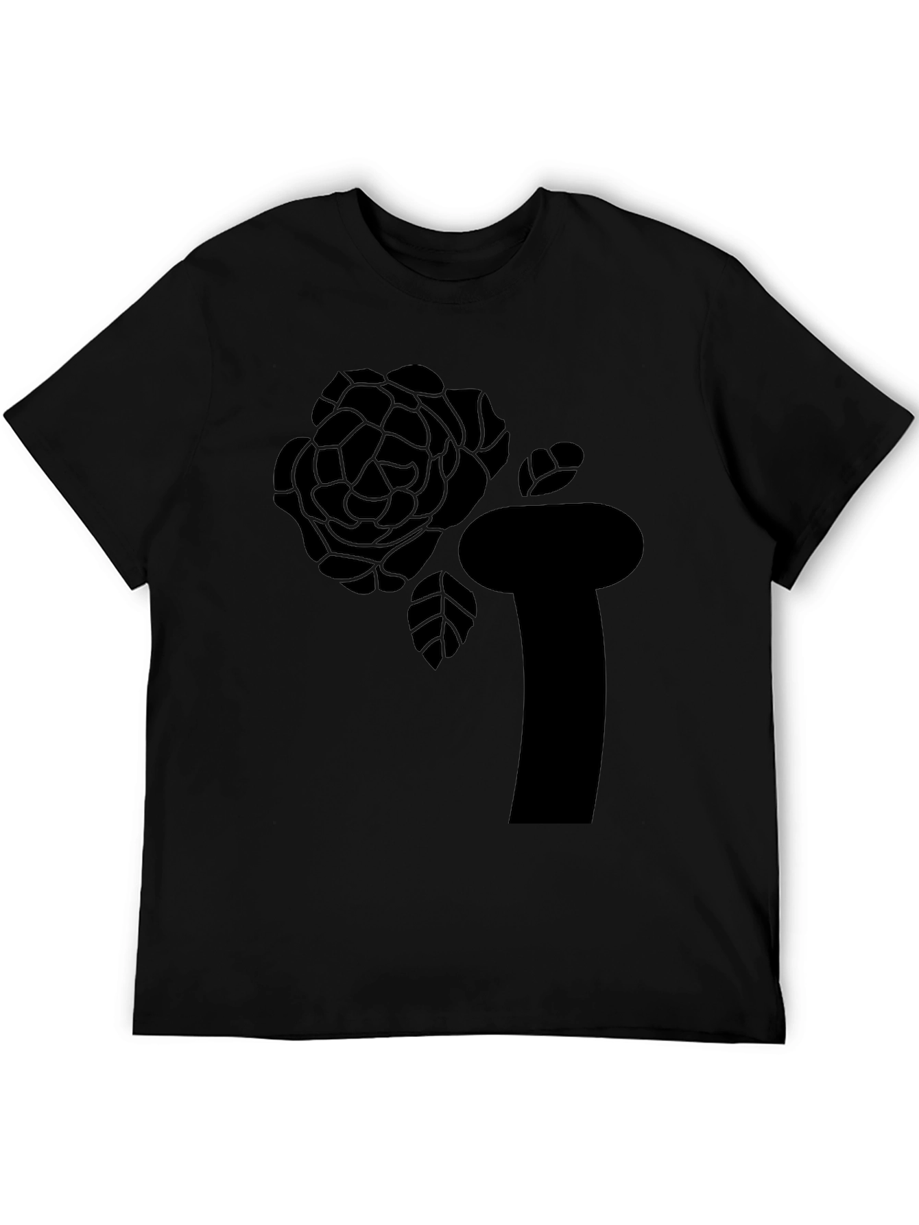 Black T-Shirt with Abstract Rose Graphic