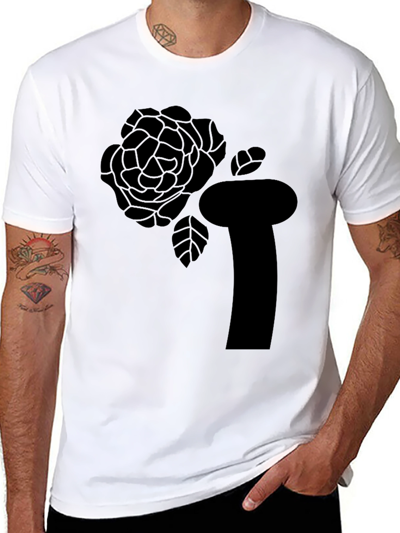 Black T-Shirt with Abstract Rose Graphic