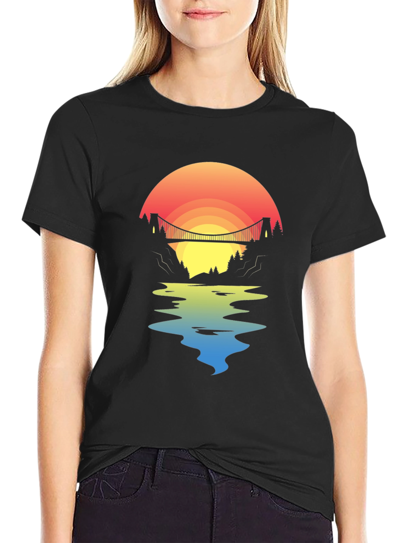 Sunset Bridge Graphic Tee - Black