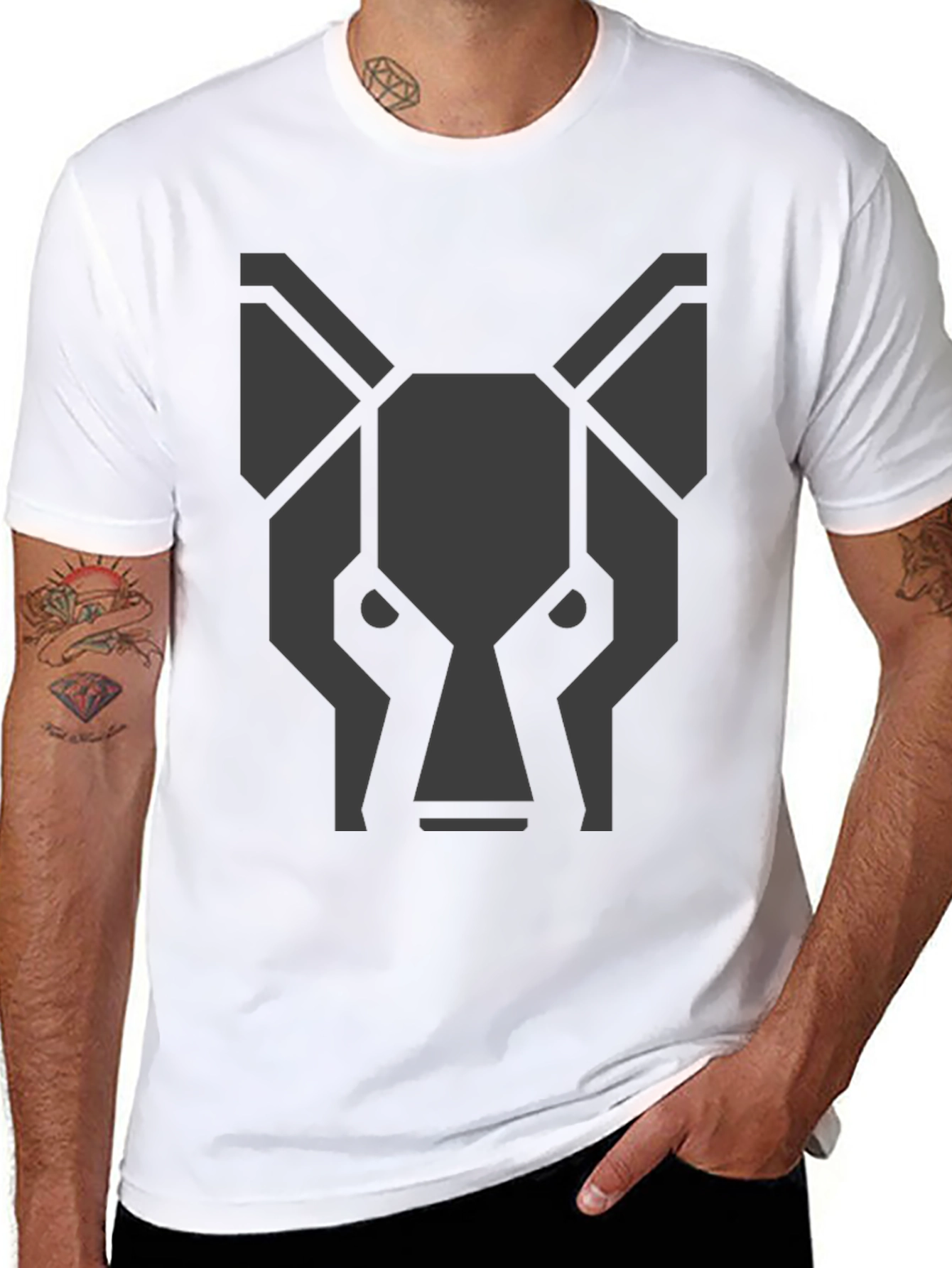 Geometric Wolf Head Graphic Black T-Shirt