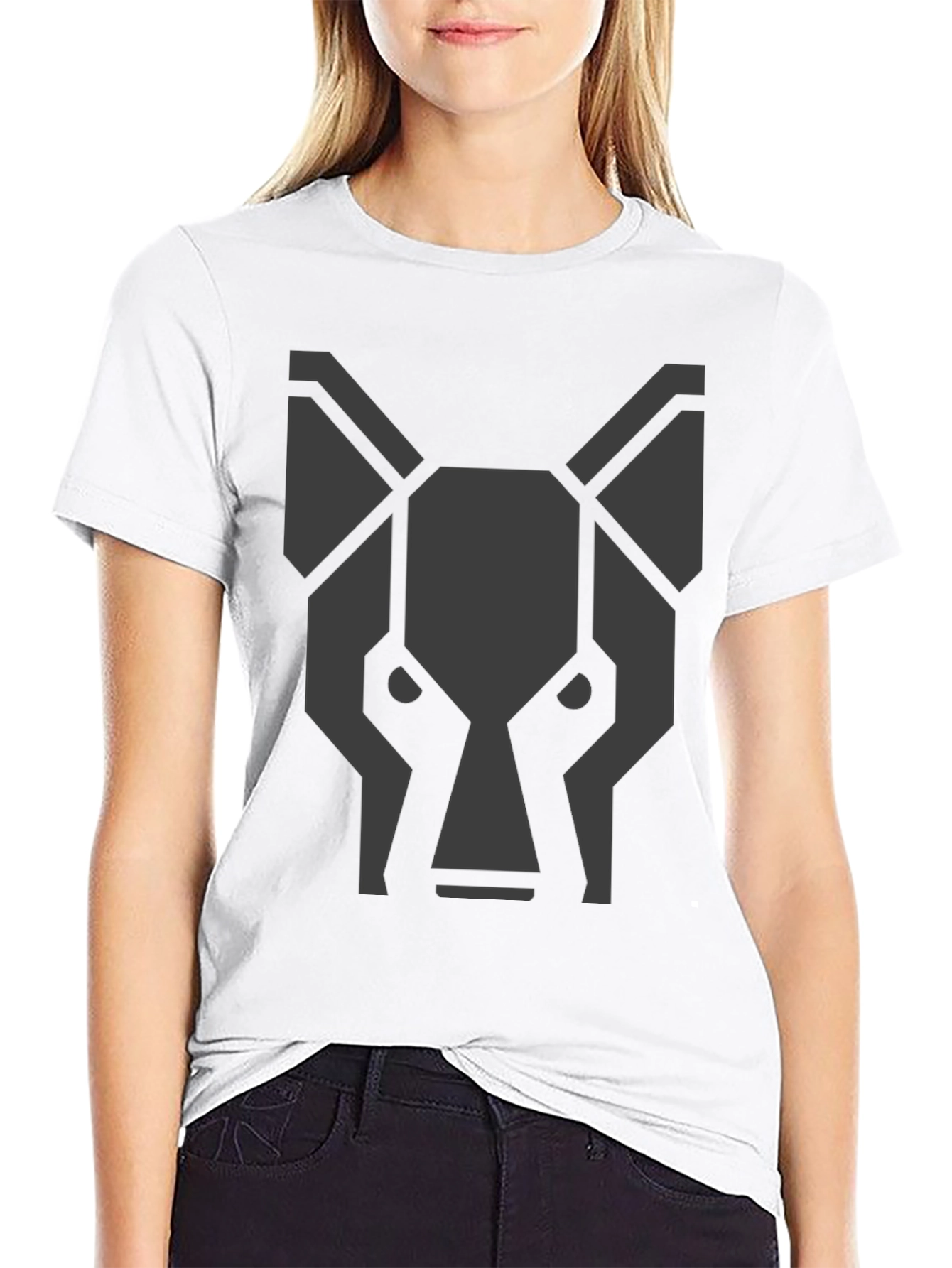 Geometric Wolf Head Graphic Black T-Shirt