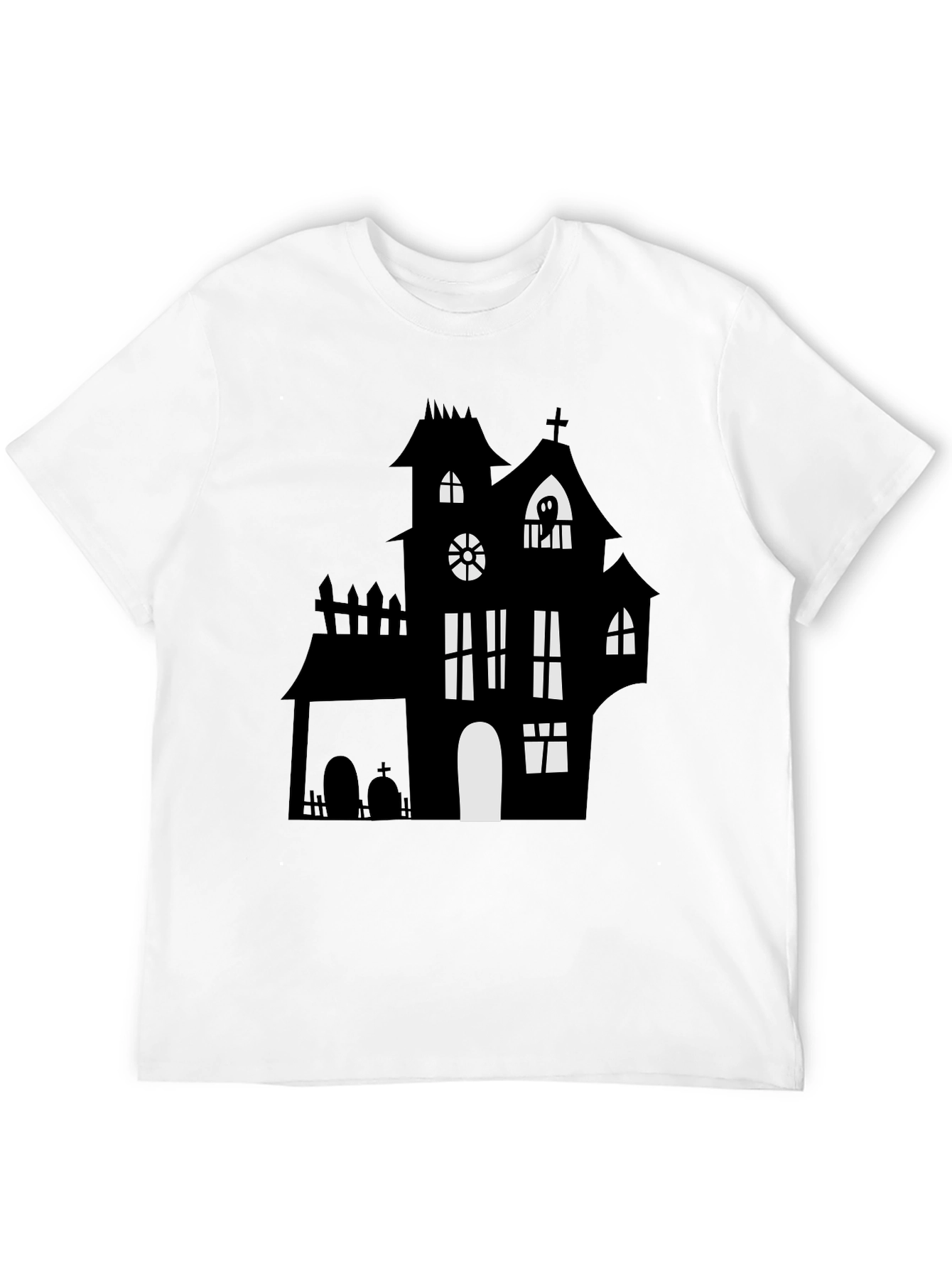 Spooky Halloween Haunted House Graphic Tee - Black