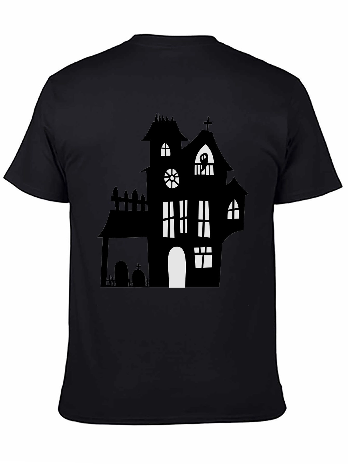 Spooky Halloween Haunted House Graphic Tee - Black