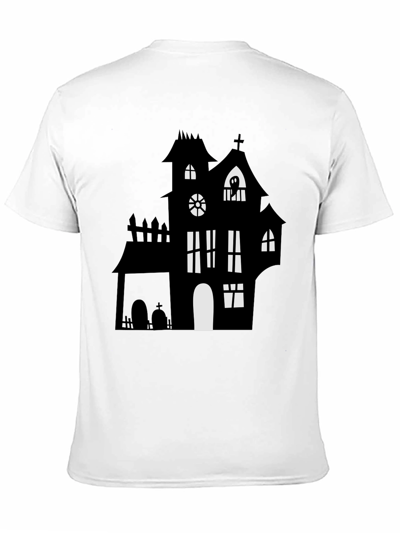 Spooky Halloween Haunted House Graphic Tee - Black