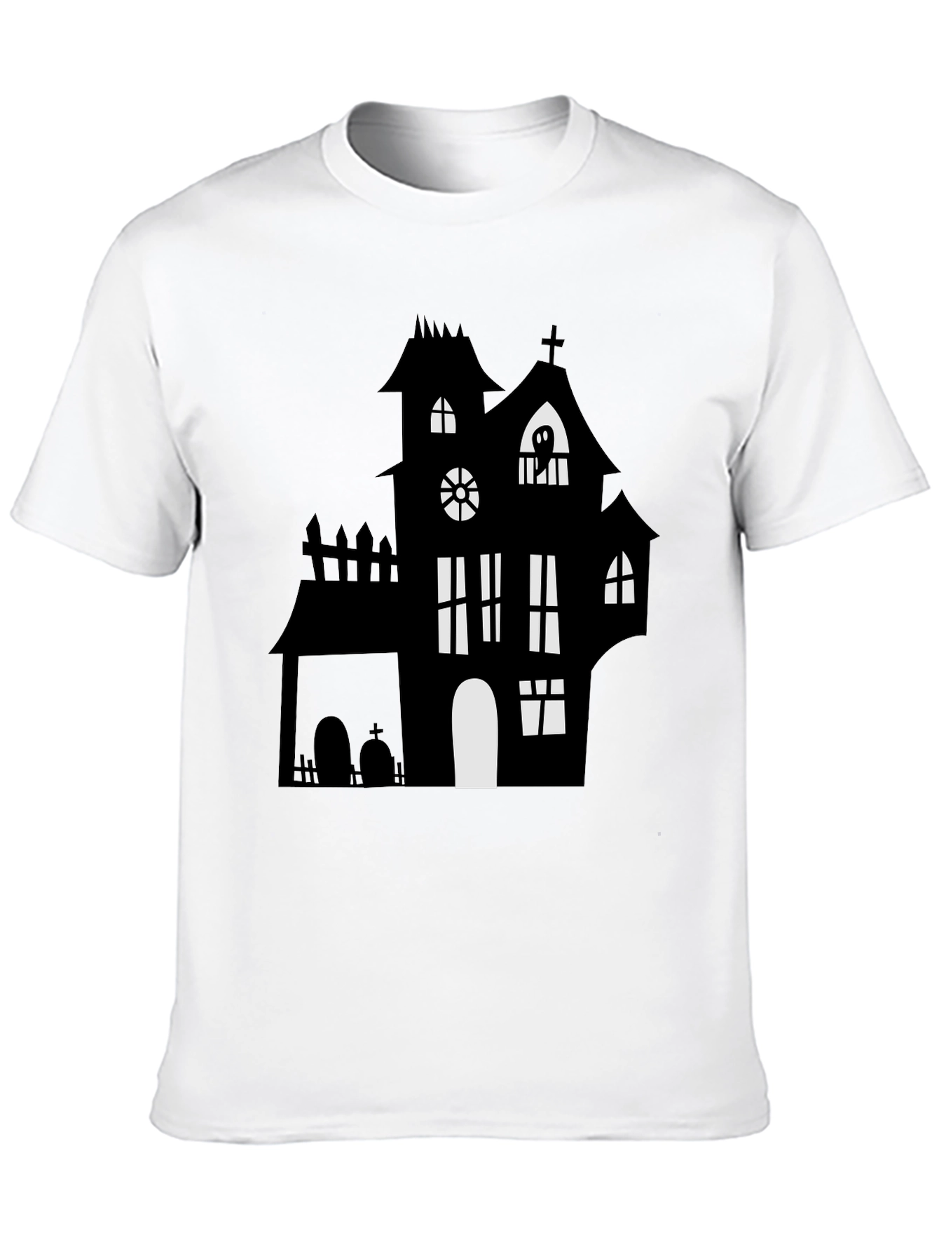 Spooky Halloween Haunted House Graphic Tee - Black