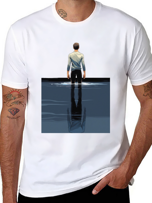 Reflective Water Graphic Tee - Stylish Mens Black T-Shirt