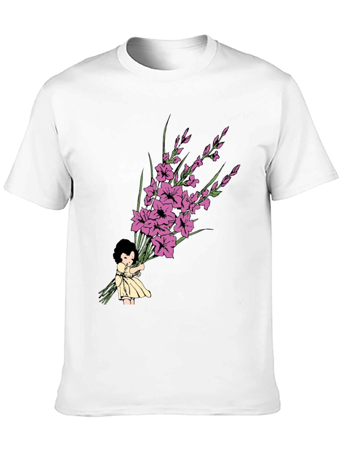 Girl Holding Flower Bouquet Graphic Tee